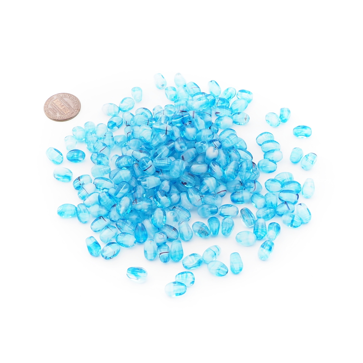 Lot (220) Czech blue bicolor nugget glass beads 9mm