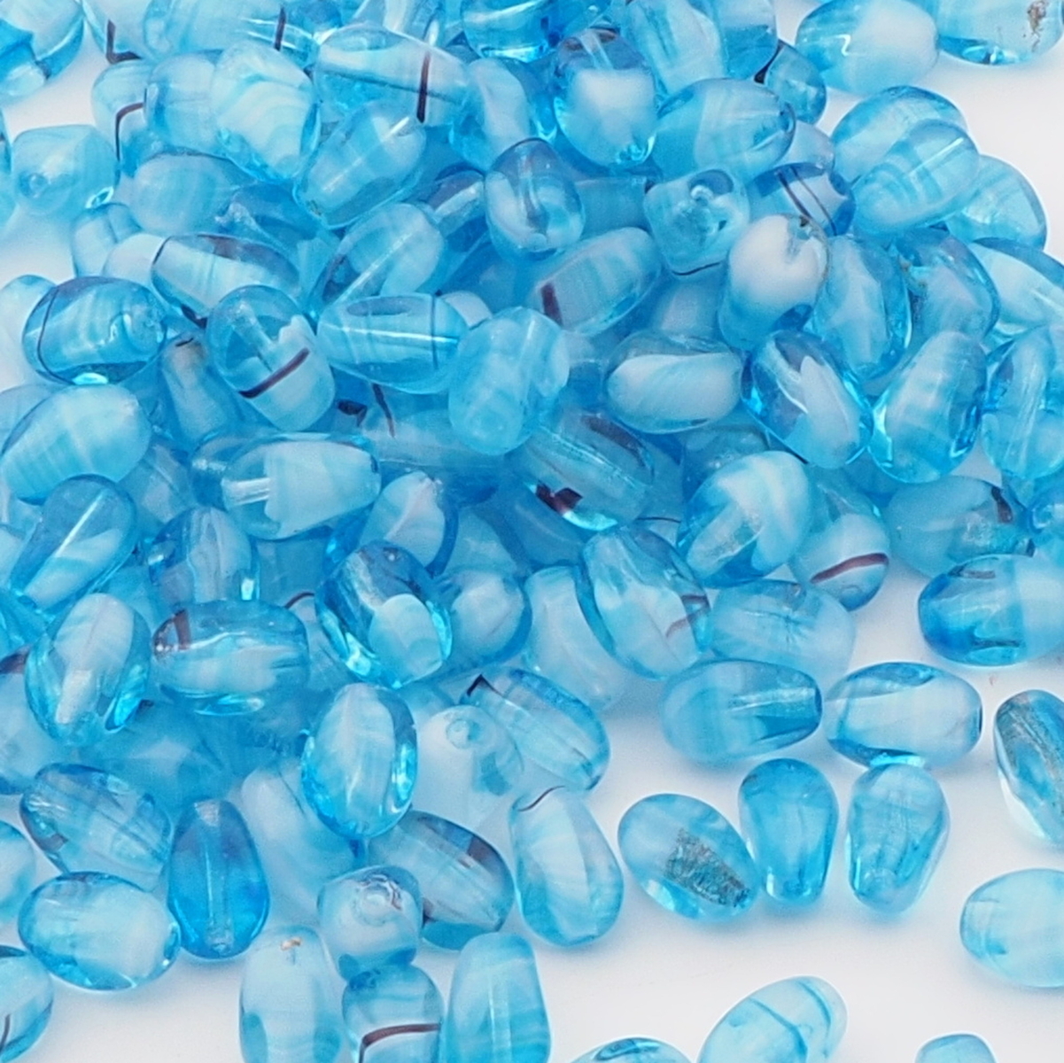 Lot (220) Czech blue bicolor nugget glass beads 9mm