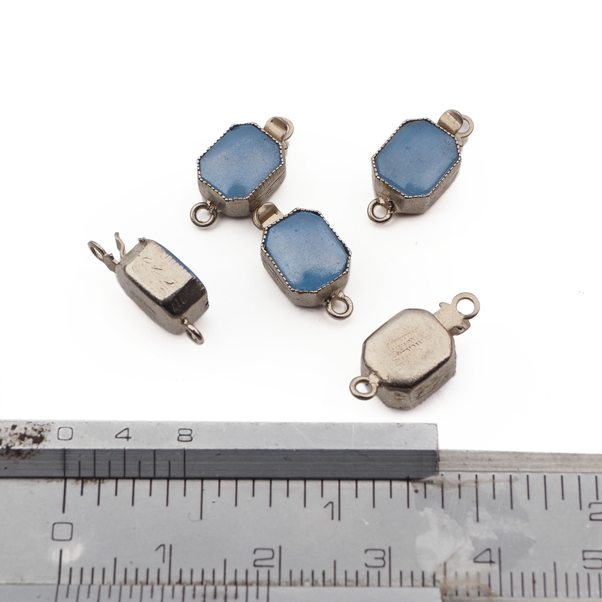 Lot (5) vintage Deco 1 strand necklace clasps blue opaline glass rhinestones Czechoslovakia