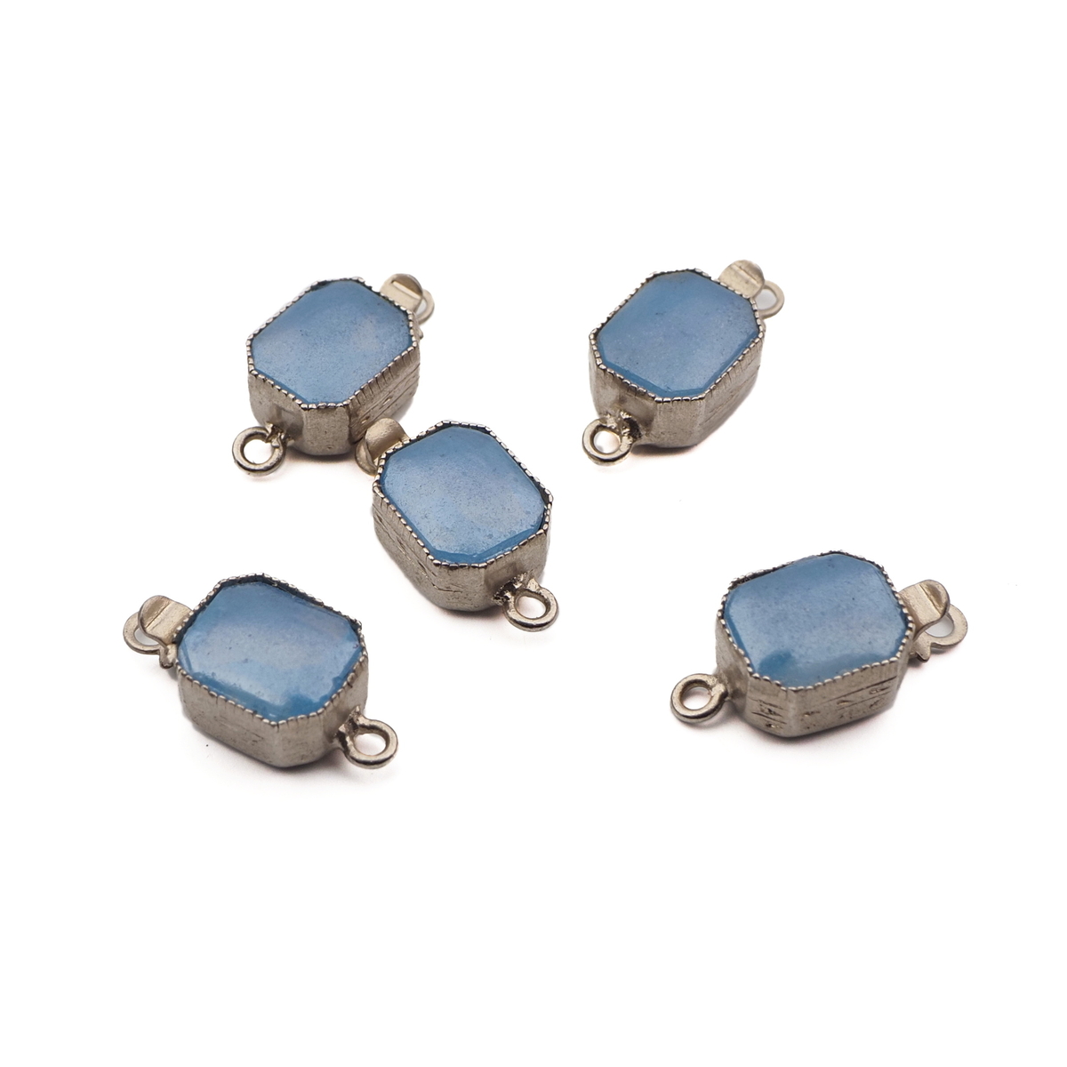 Lot (5) vintage Deco 1 strand necklace clasps blue opaline glass rhinestones Czechoslovakia