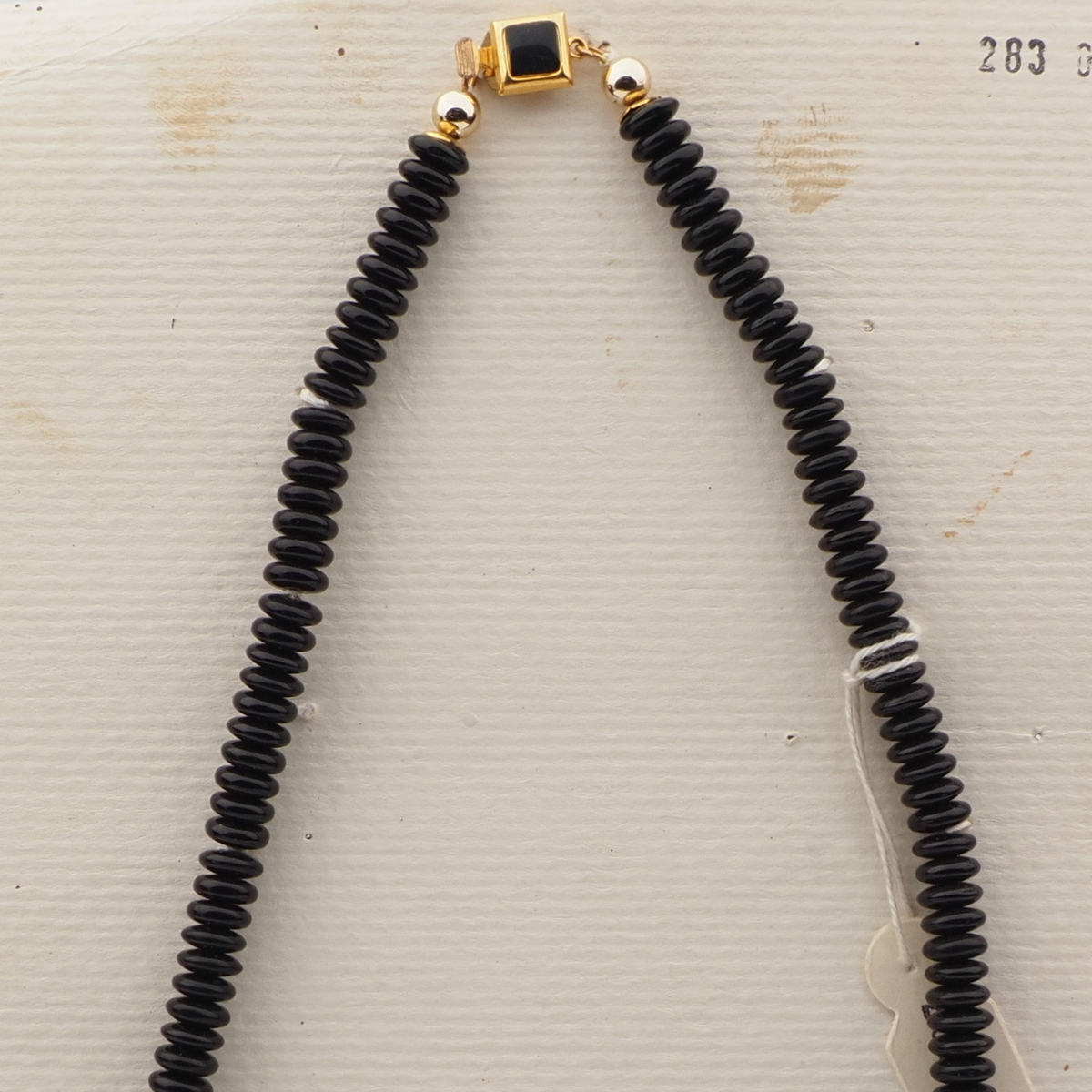 Vintage Czech necklace black rondelle opaline white chunky glass beads