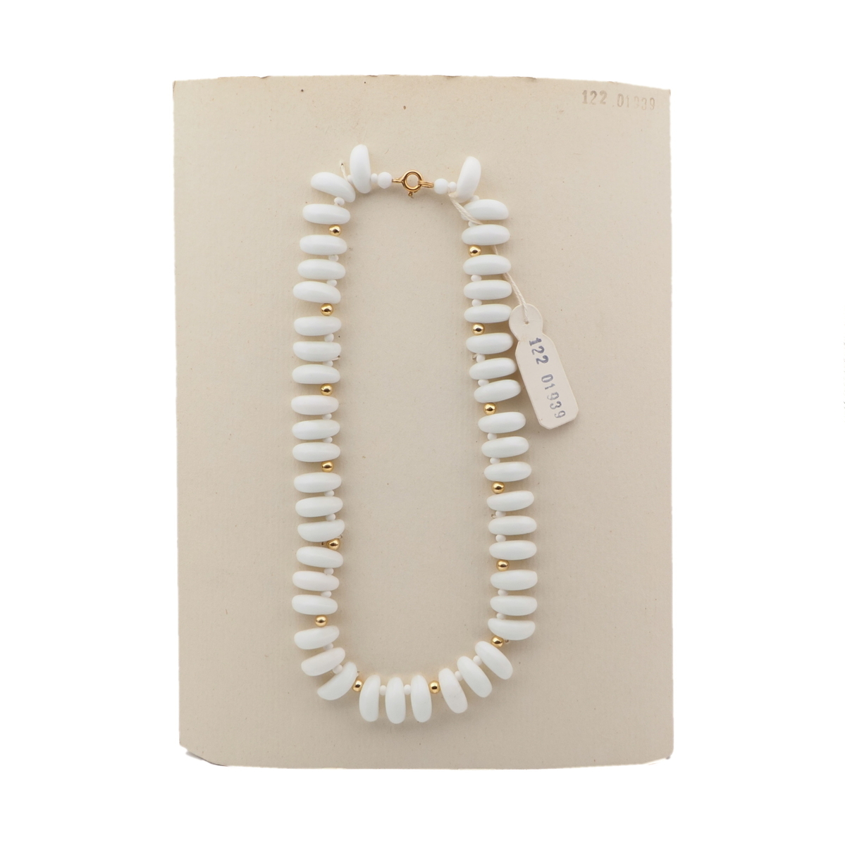 Vintage Czech necklace white tribal style tooth glass beads
