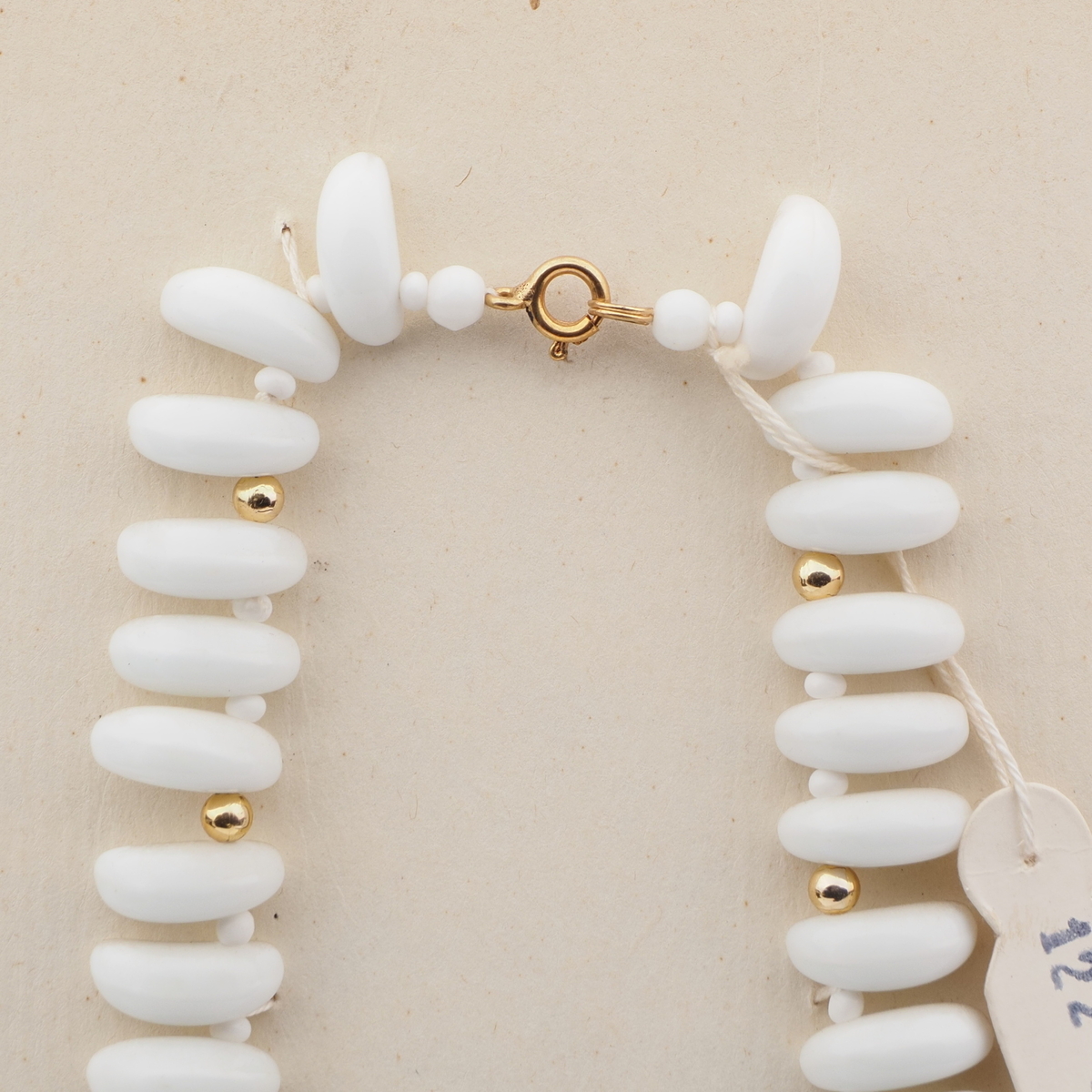 Vintage Czech necklace white tribal style tooth glass beads
