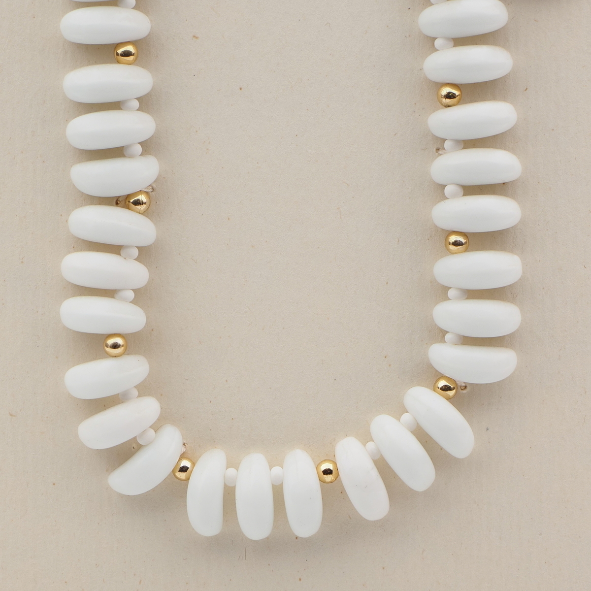 Vintage Czech necklace white tribal style tooth glass beads