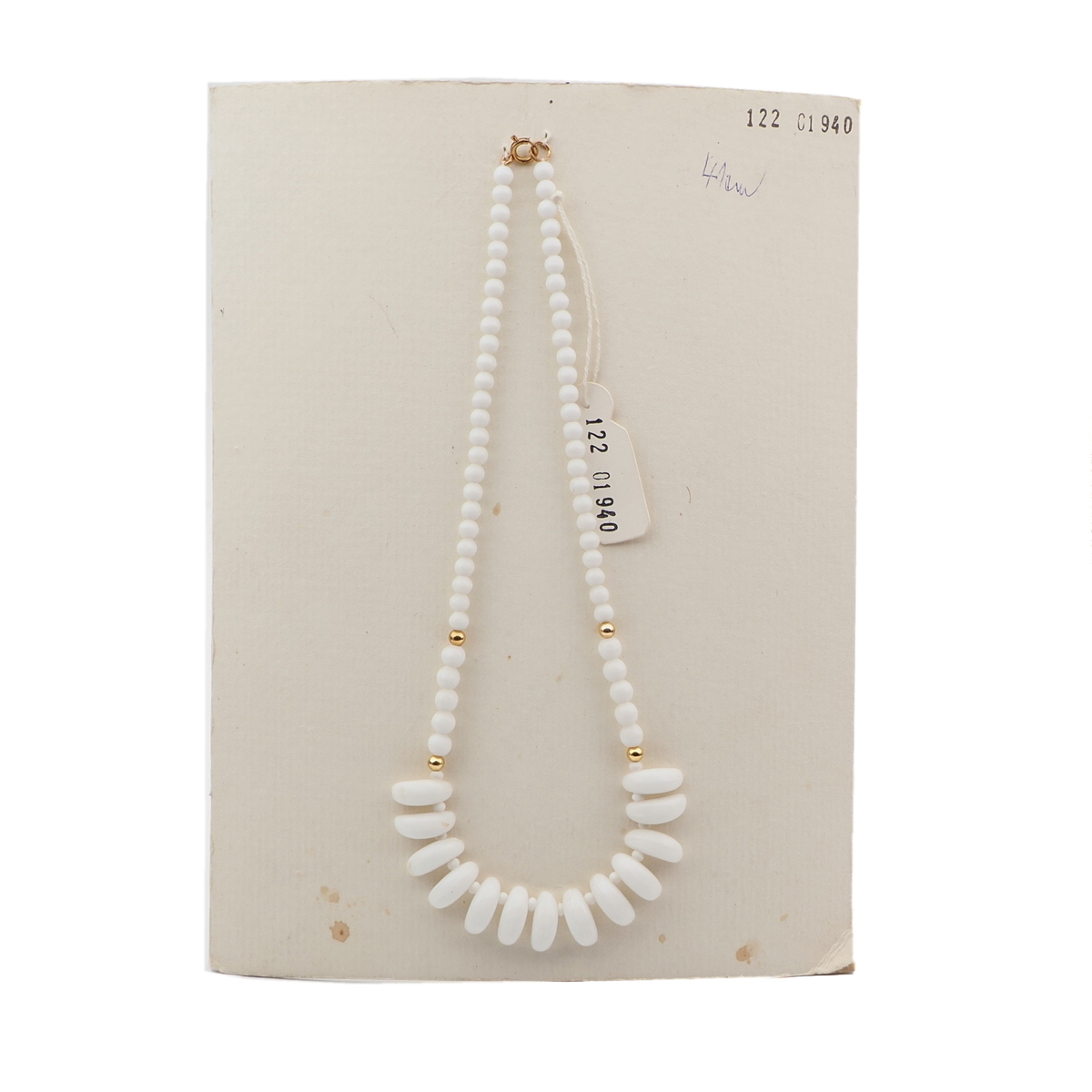 Vintage Czech necklace white round tribal style tooth glass beads