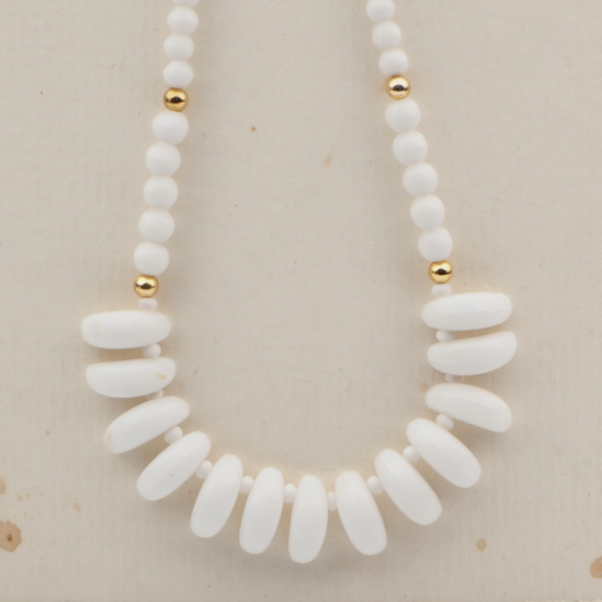 Vintage Czech necklace white round tribal style tooth glass beads