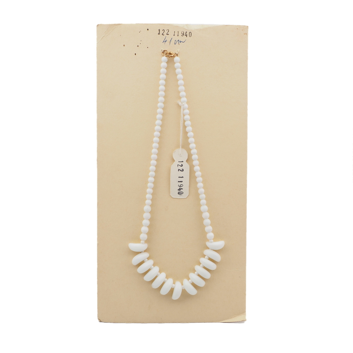 Vintage Czech necklace white round tribal style tooth glass beads 16"