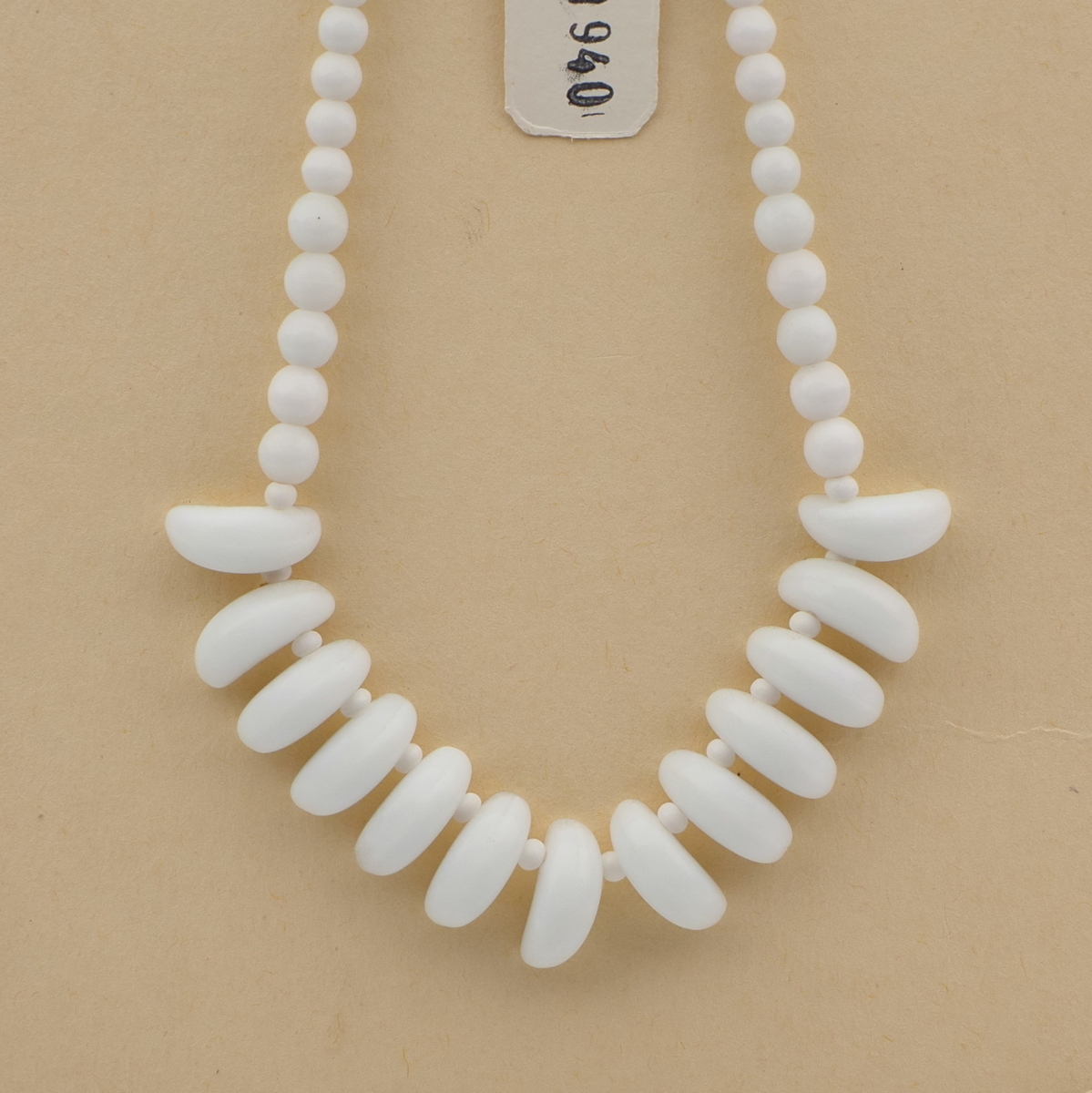 Vintage Czech necklace white round tribal style tooth glass beads 16"