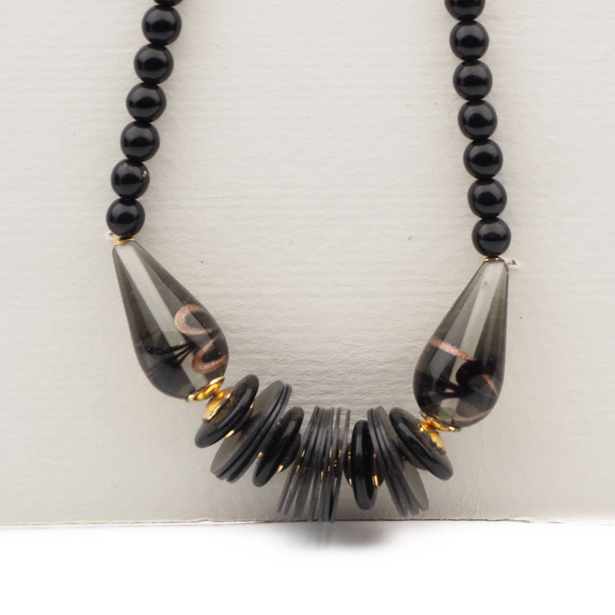 Vintage Czech necklace black teardrop lampwork glass beads