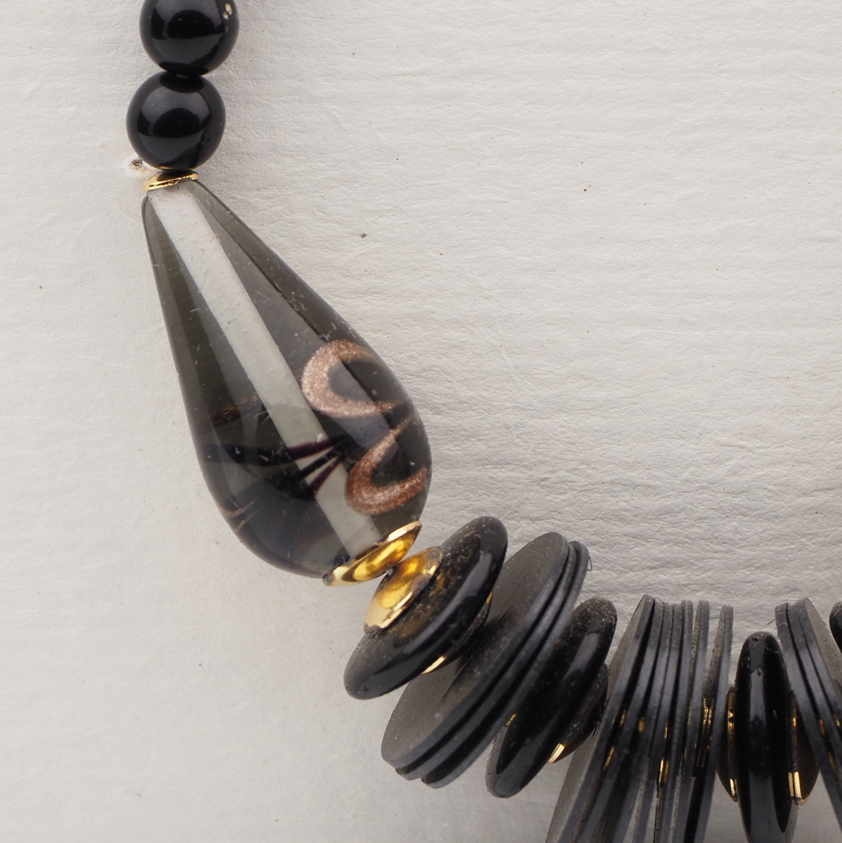 Vintage Czech necklace black teardrop lampwork glass beads