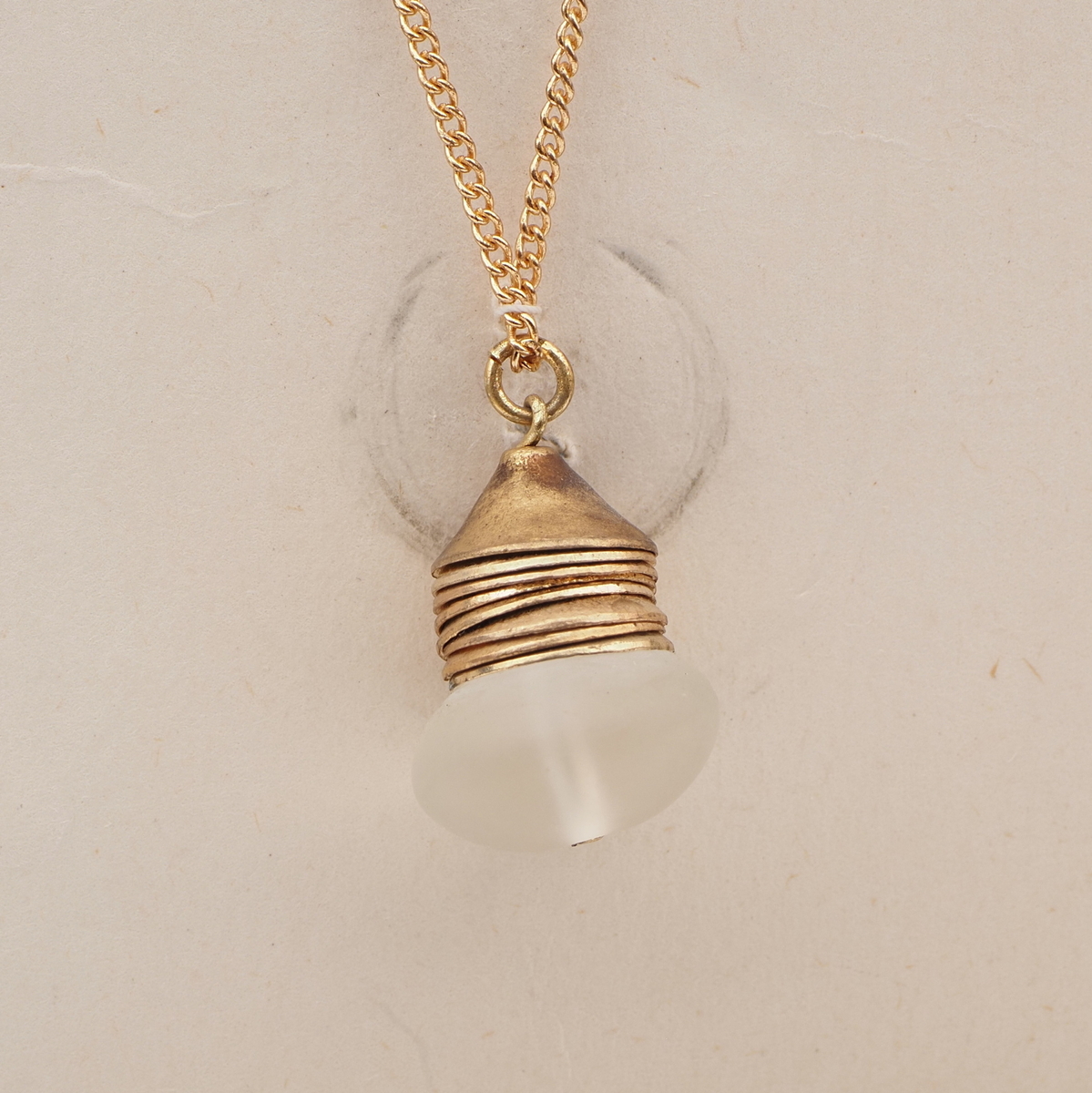 Vintage Czech gold chain necklace frost rondelle pendant glass bead
