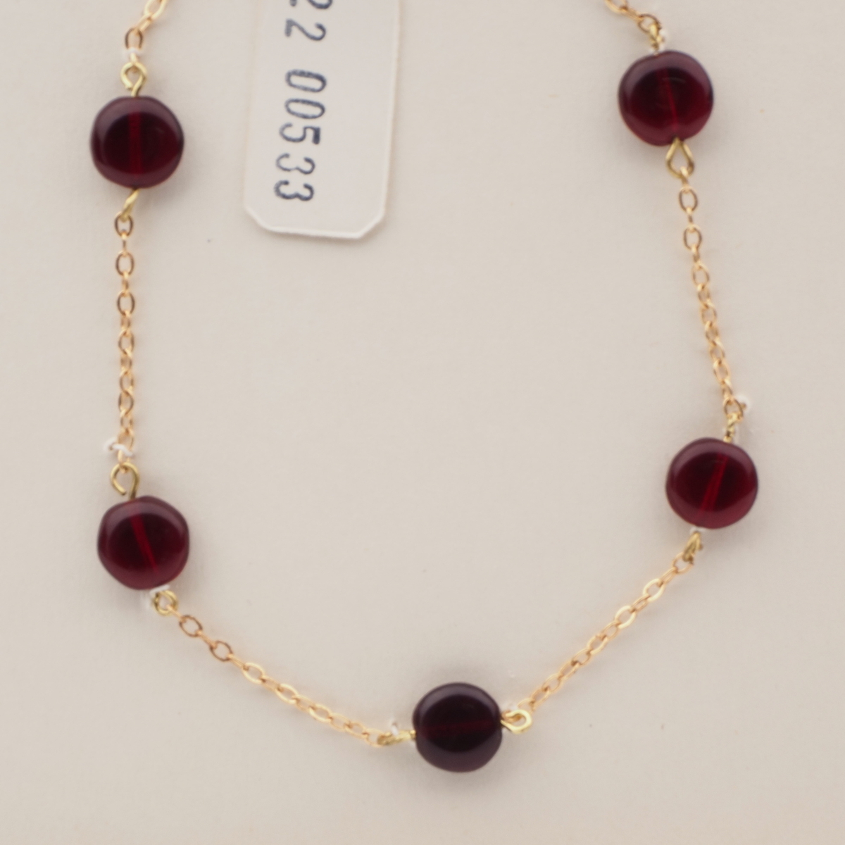 Vintage Czech gold tone chain necklace black disc glass beads 16"
