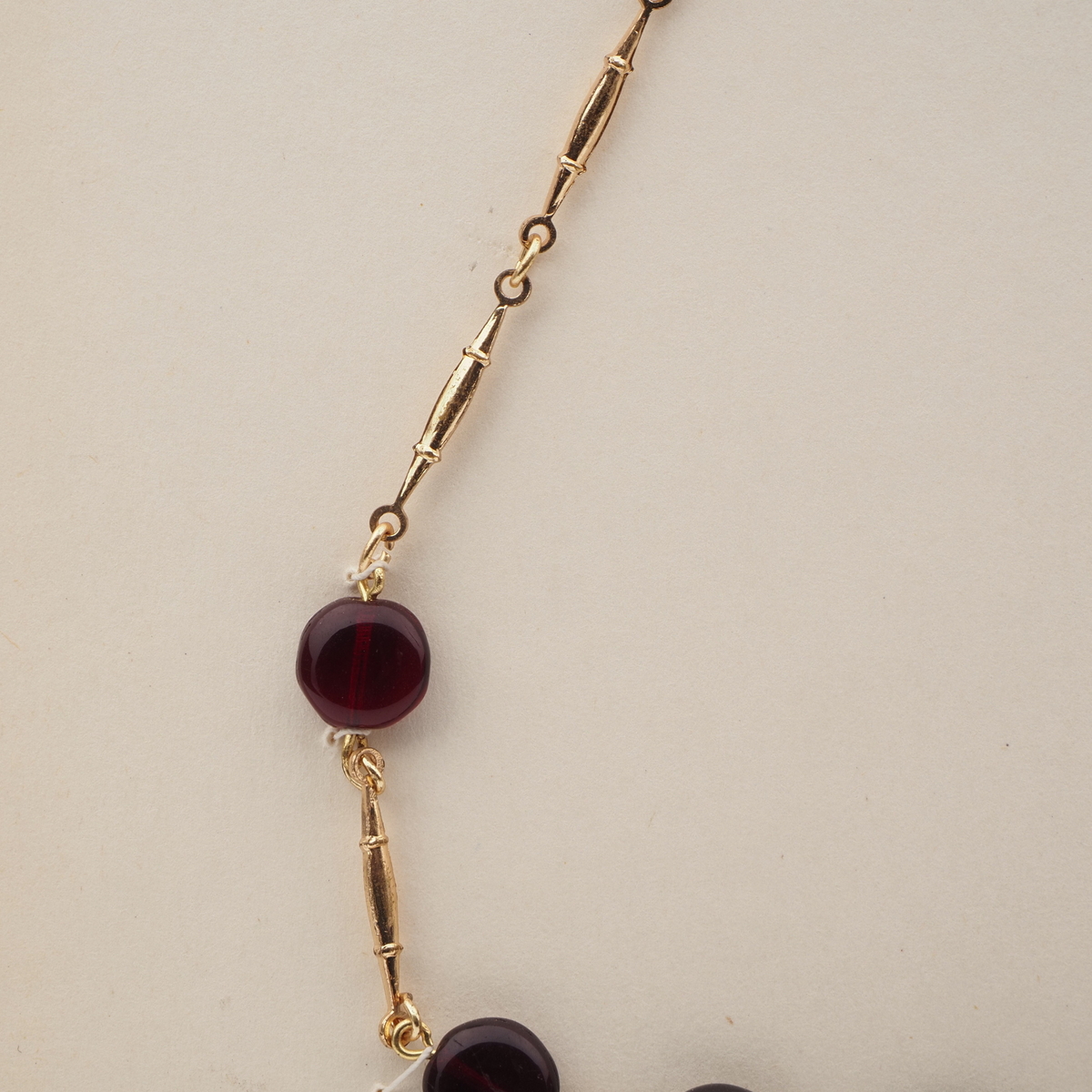 Vintage Czech gold tone link necklace black disc glass beads 16"