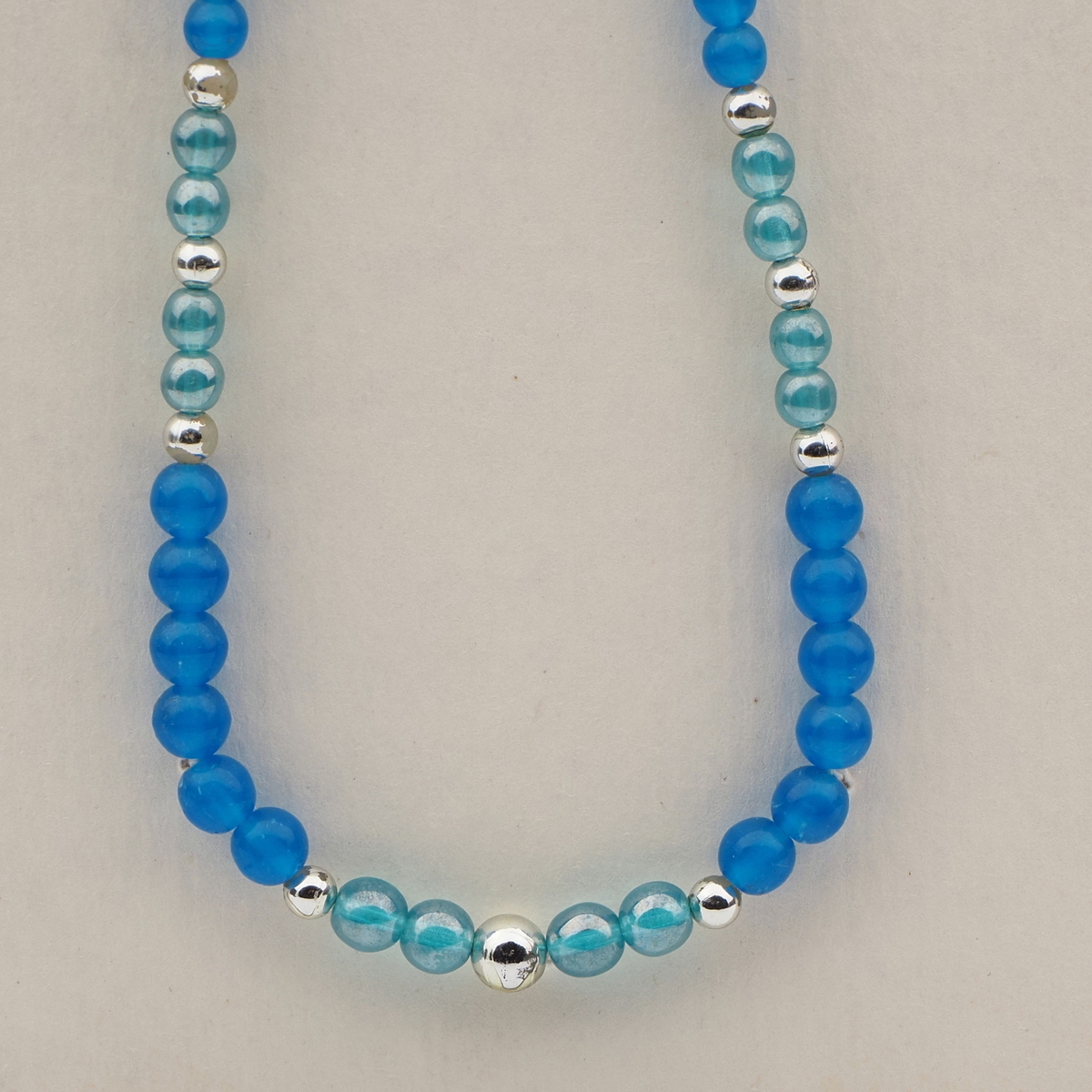 Vintage Czech necklace opaline lustre blue glass beads