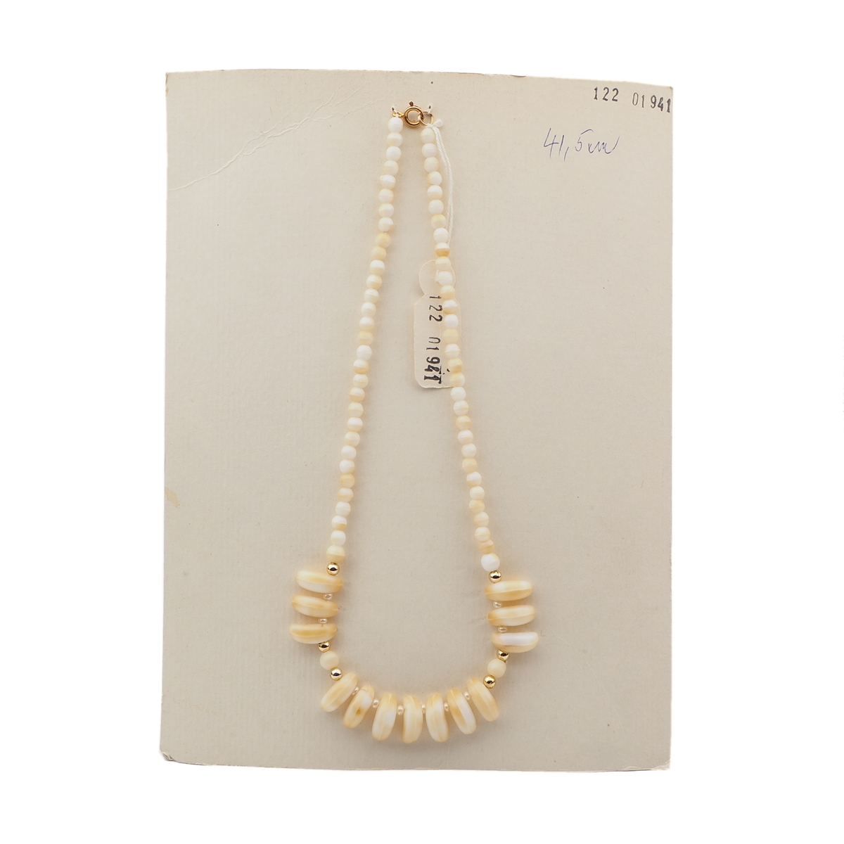 Vintage Czech necklace beige marble round tribal style tooth glass beads