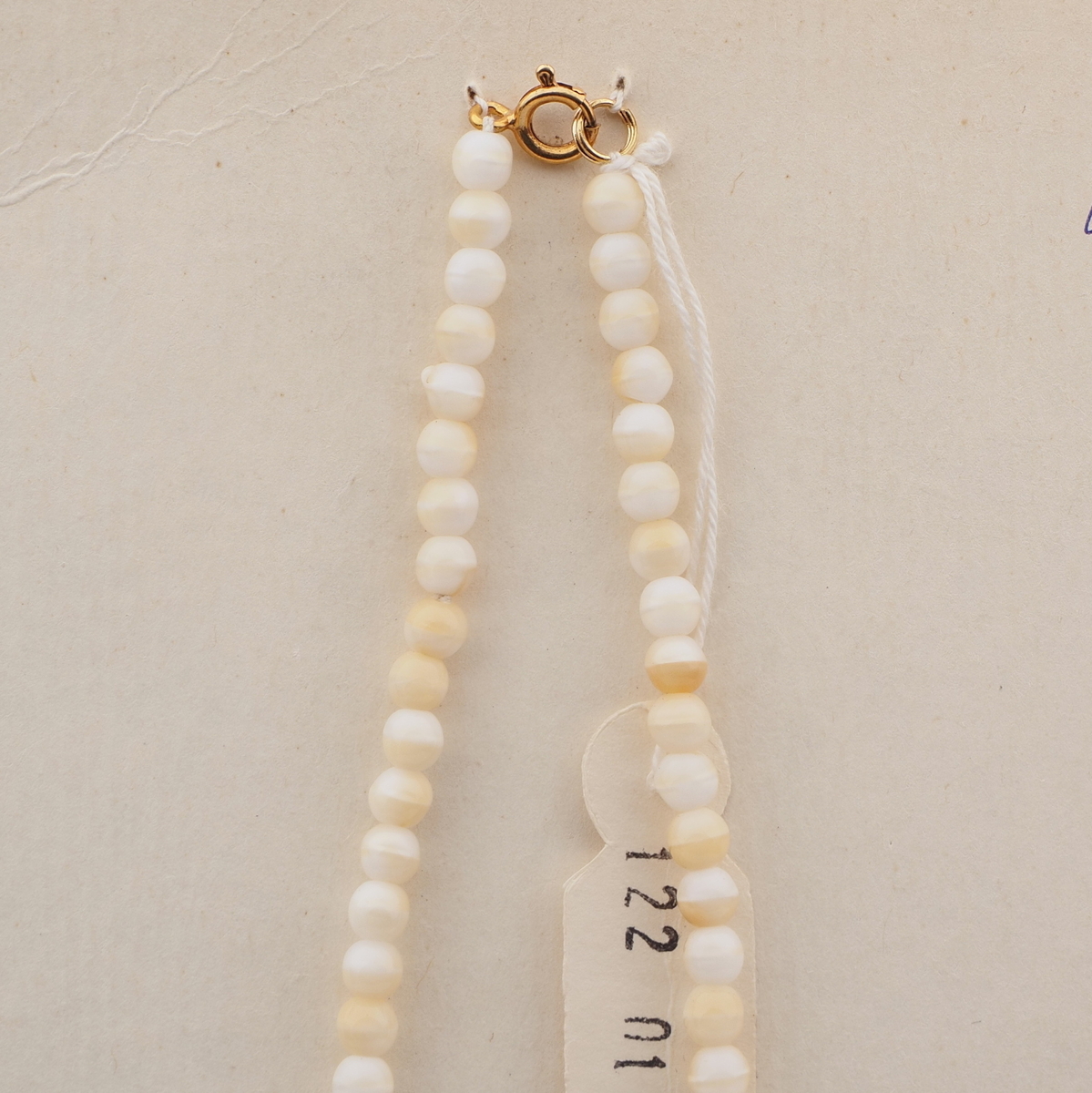 Vintage Czech necklace beige marble round tribal style tooth glass beads