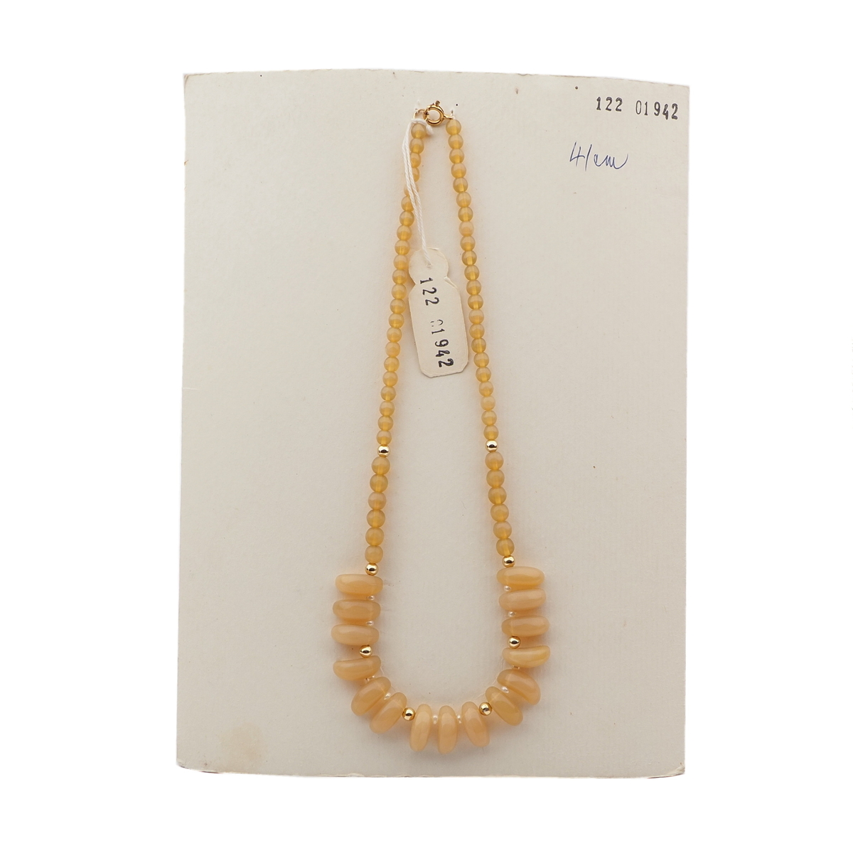Vintage Czech necklace beige opaline round tribal style tooth glass beads