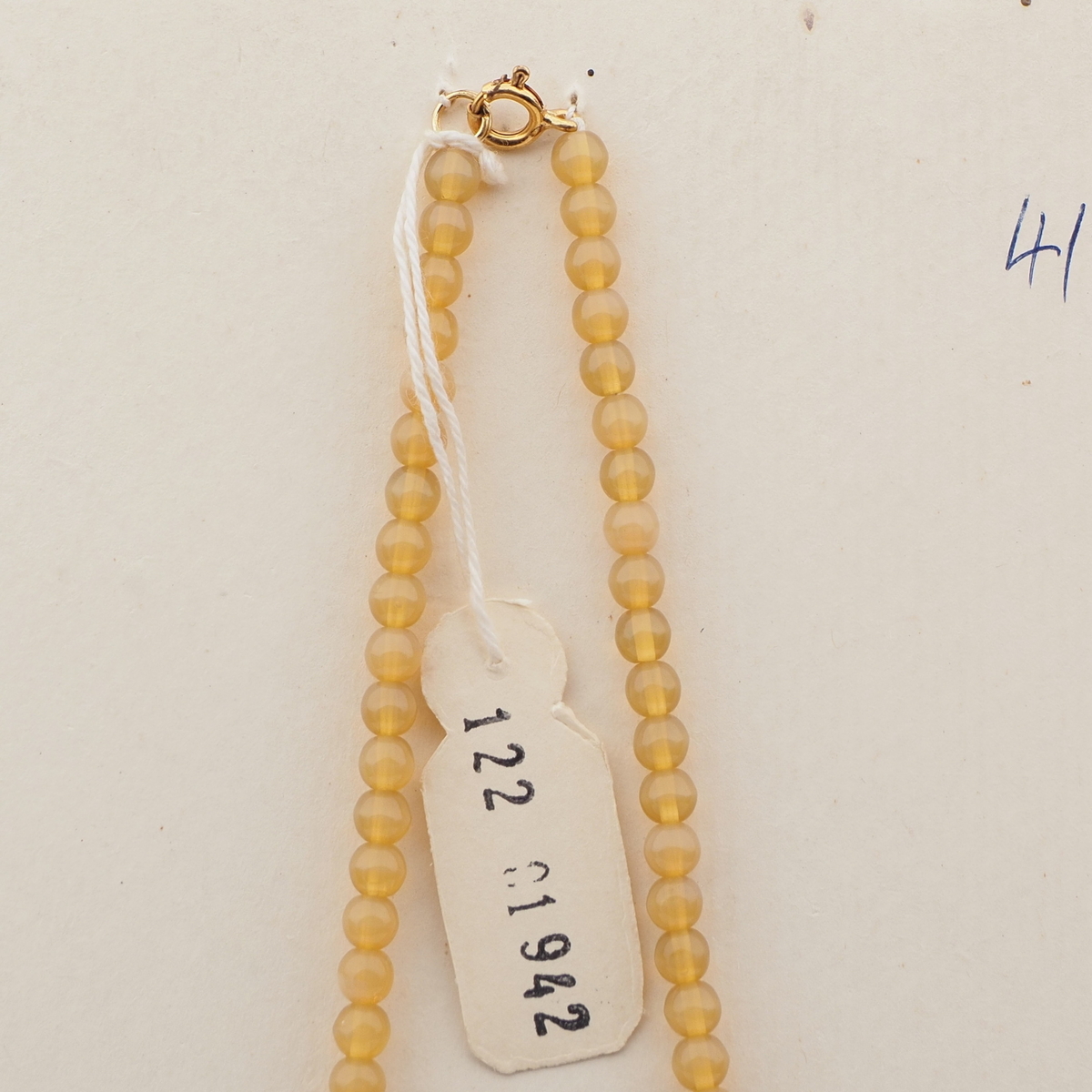 Vintage Czech necklace beige opaline round tribal style tooth glass beads