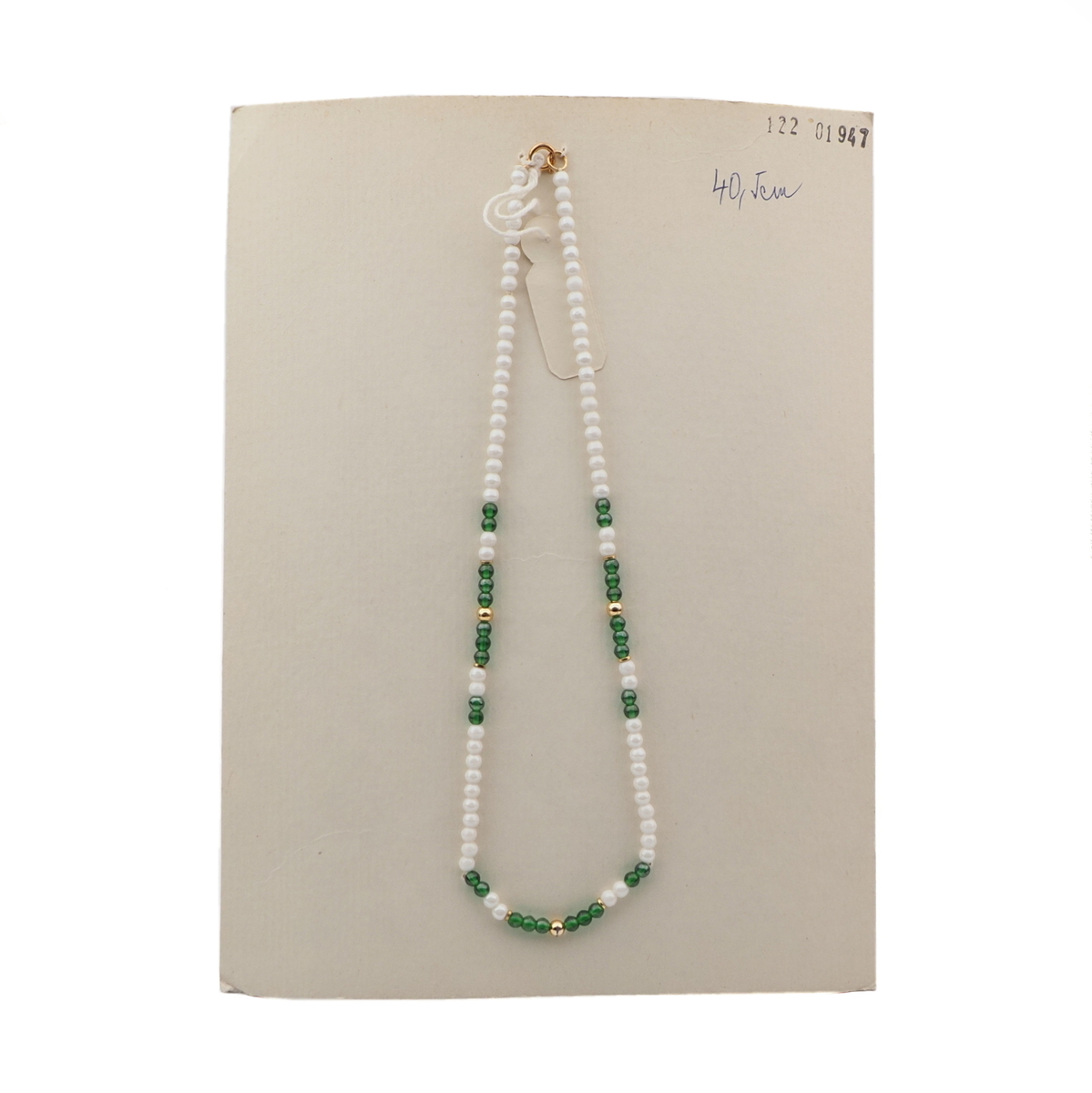 Vintage Czech necklace pearl white green glass beads