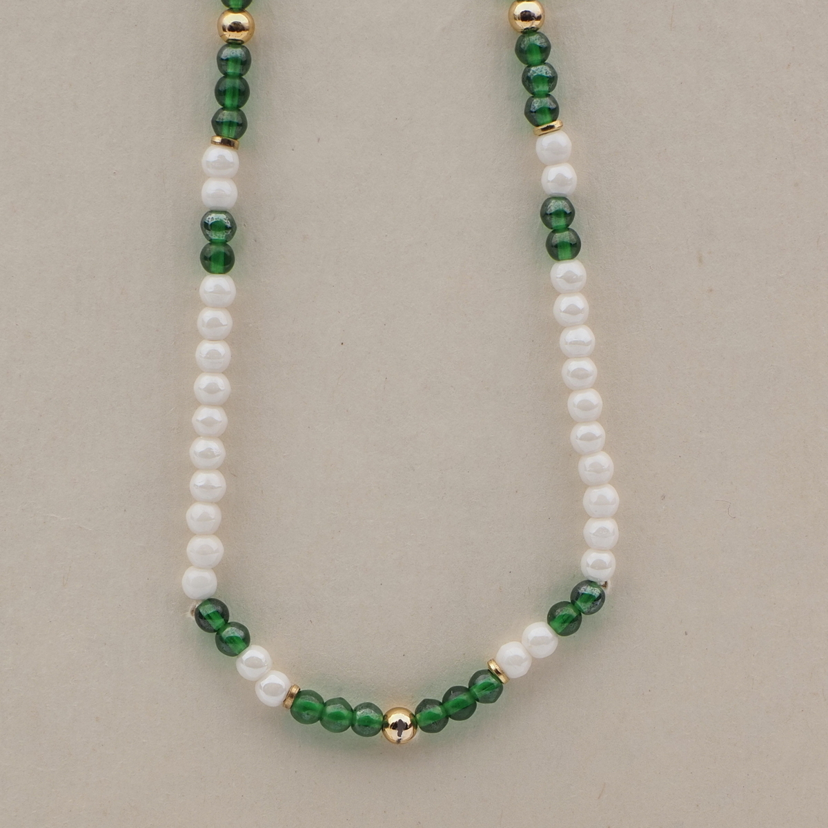 Vintage Czech necklace pearl white green glass beads
