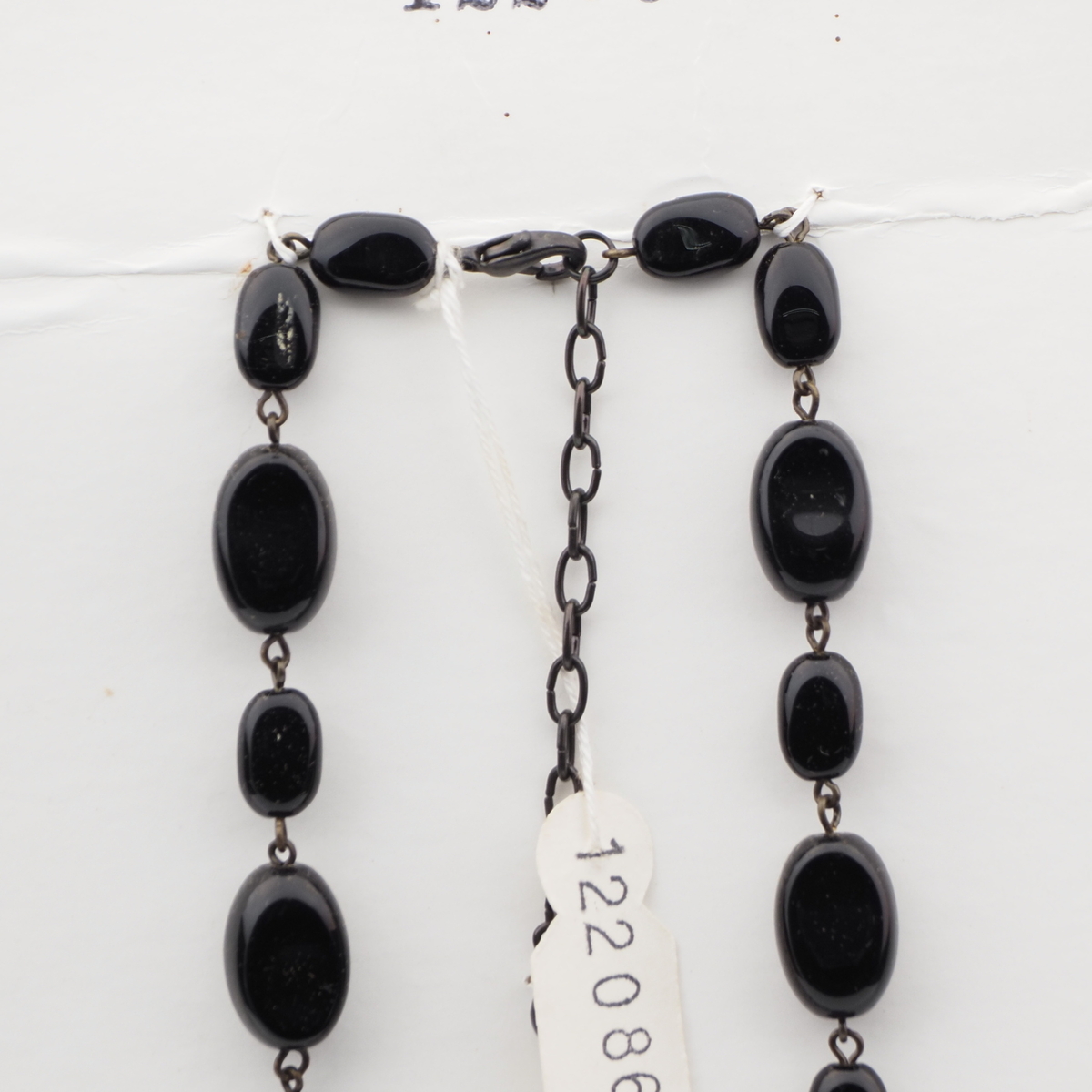 Vintage Czech link necklace black oval glass beads