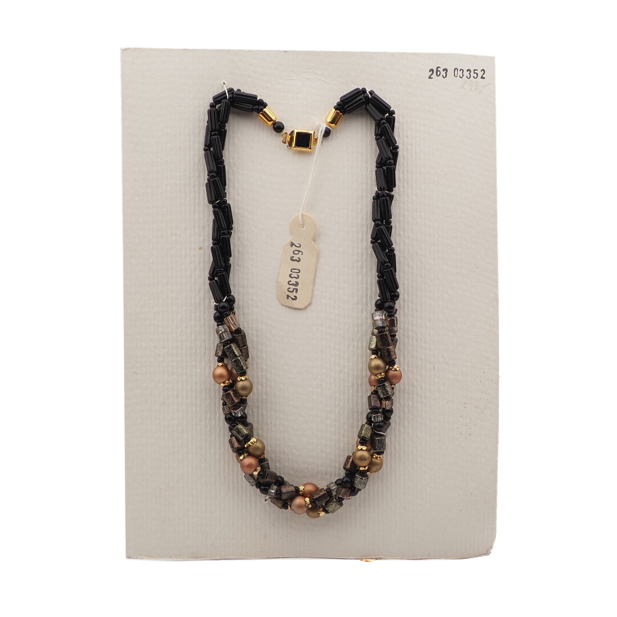 Vintage Czech 3 strand necklace black clear marble pentagon glass beads
