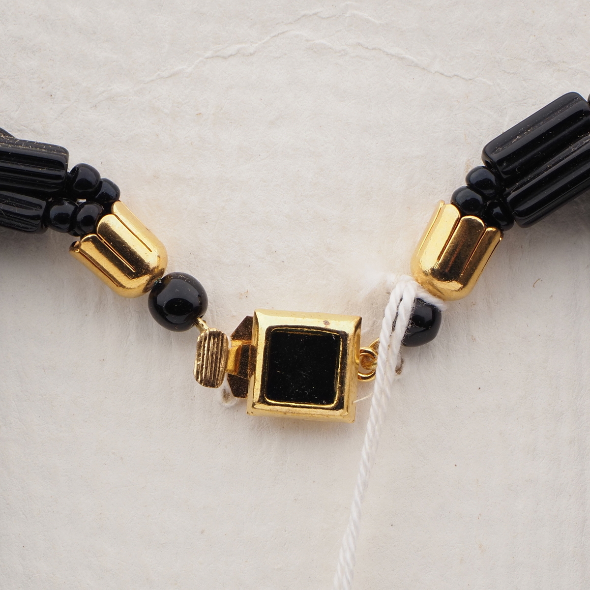 Vintage Czech 3 strand necklace black clear marble pentagon glass beads