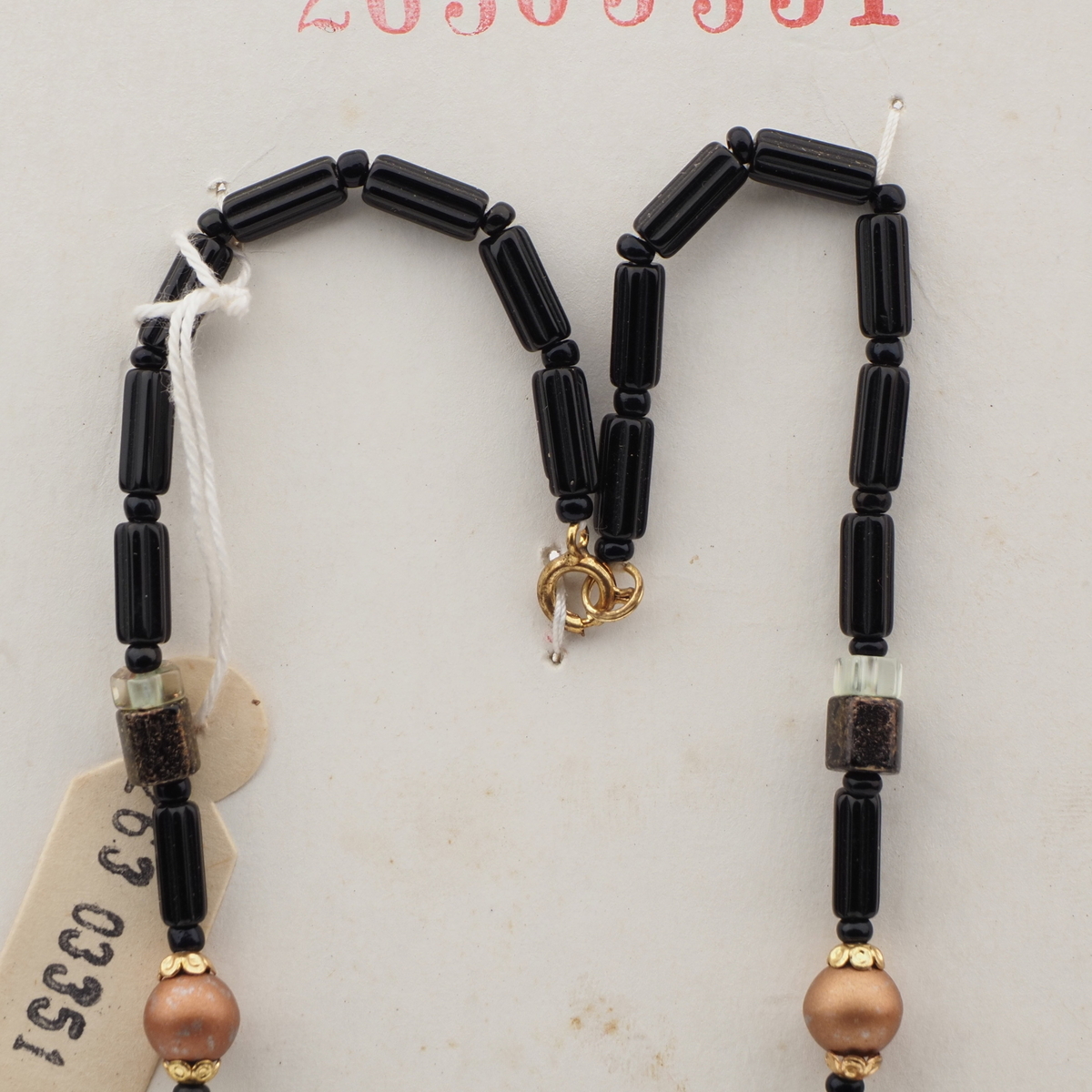 Vintage Czech necklace black clear marble pentagon glass beads 17"