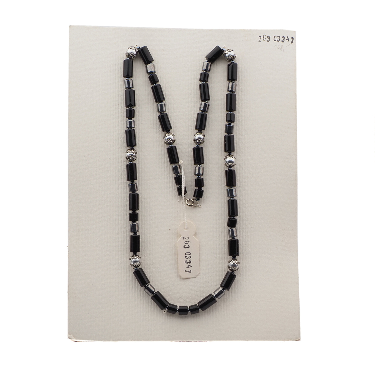 Vintage Czech necklace black hematite silver bugle round glass beads