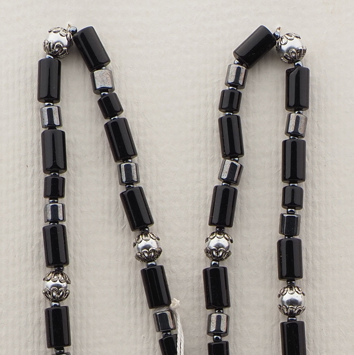 Vintage Czech necklace black hematite silver bugle round glass beads