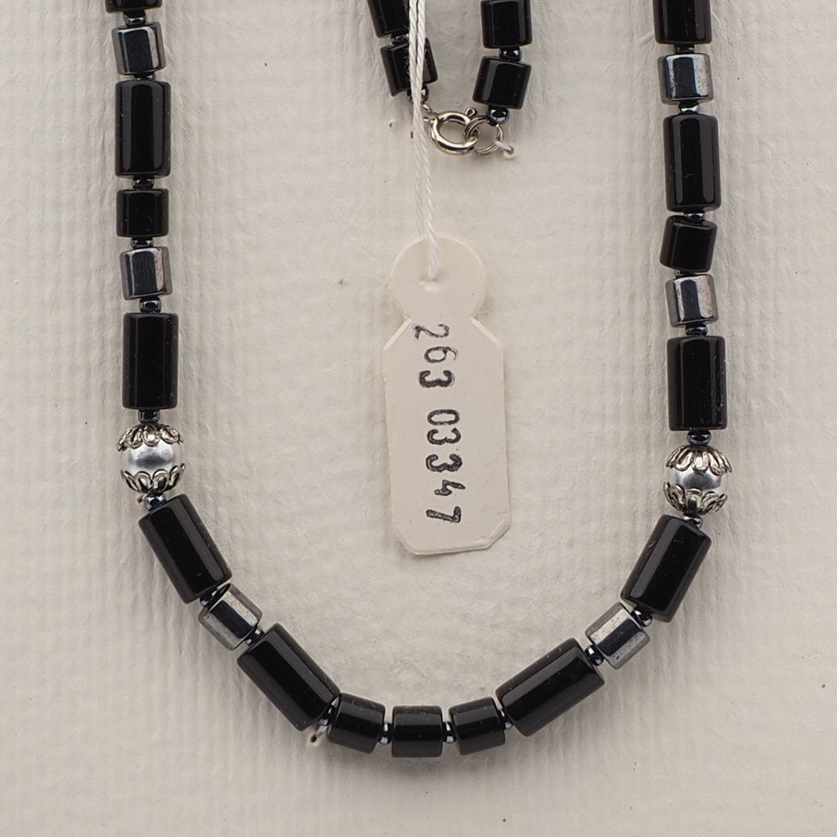 Vintage Czech necklace black hematite silver bugle round glass beads