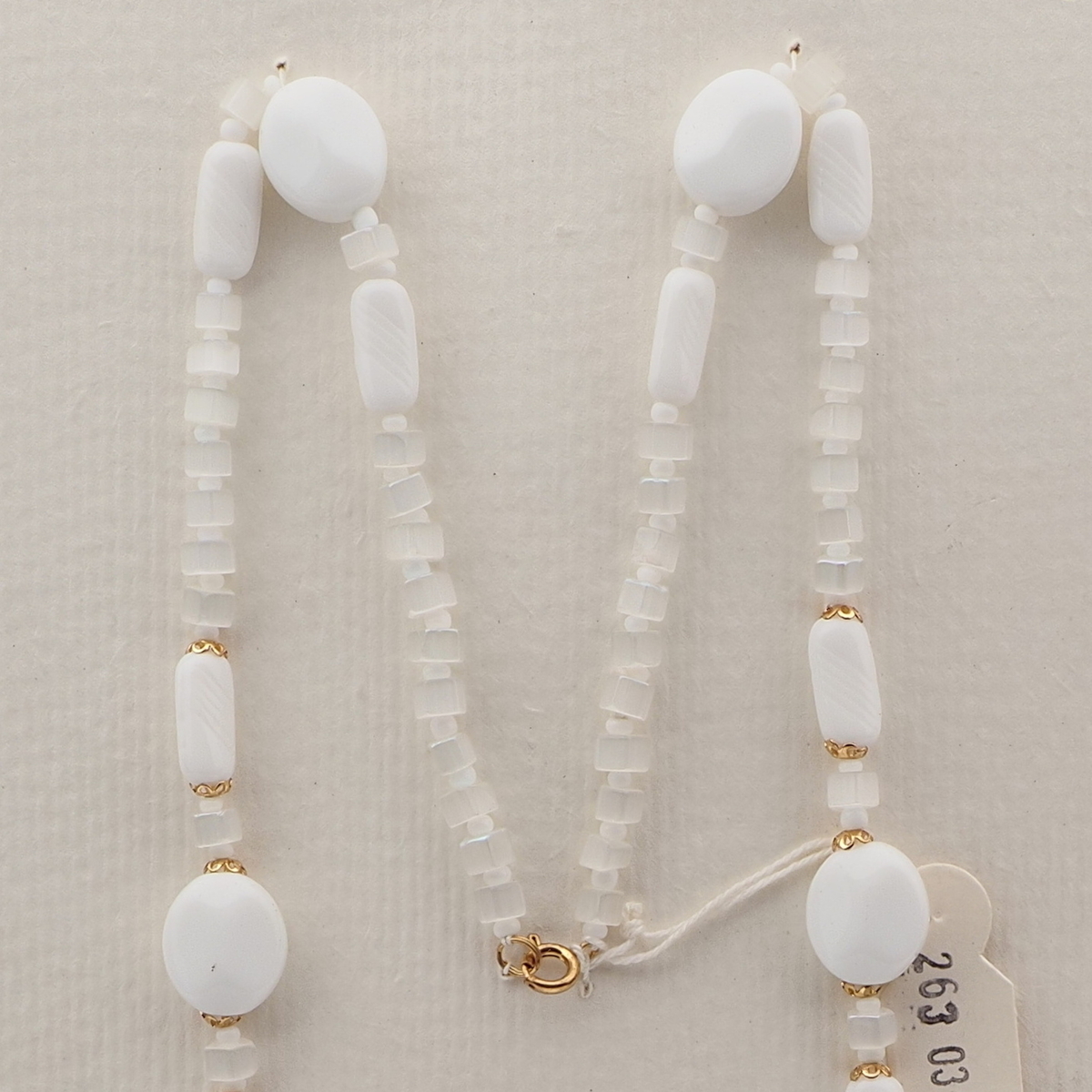 Vintage Czech necklace frost satin atlas white glass beads