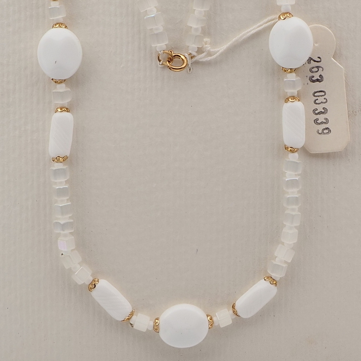 Vintage Czech necklace frost satin atlas white glass beads