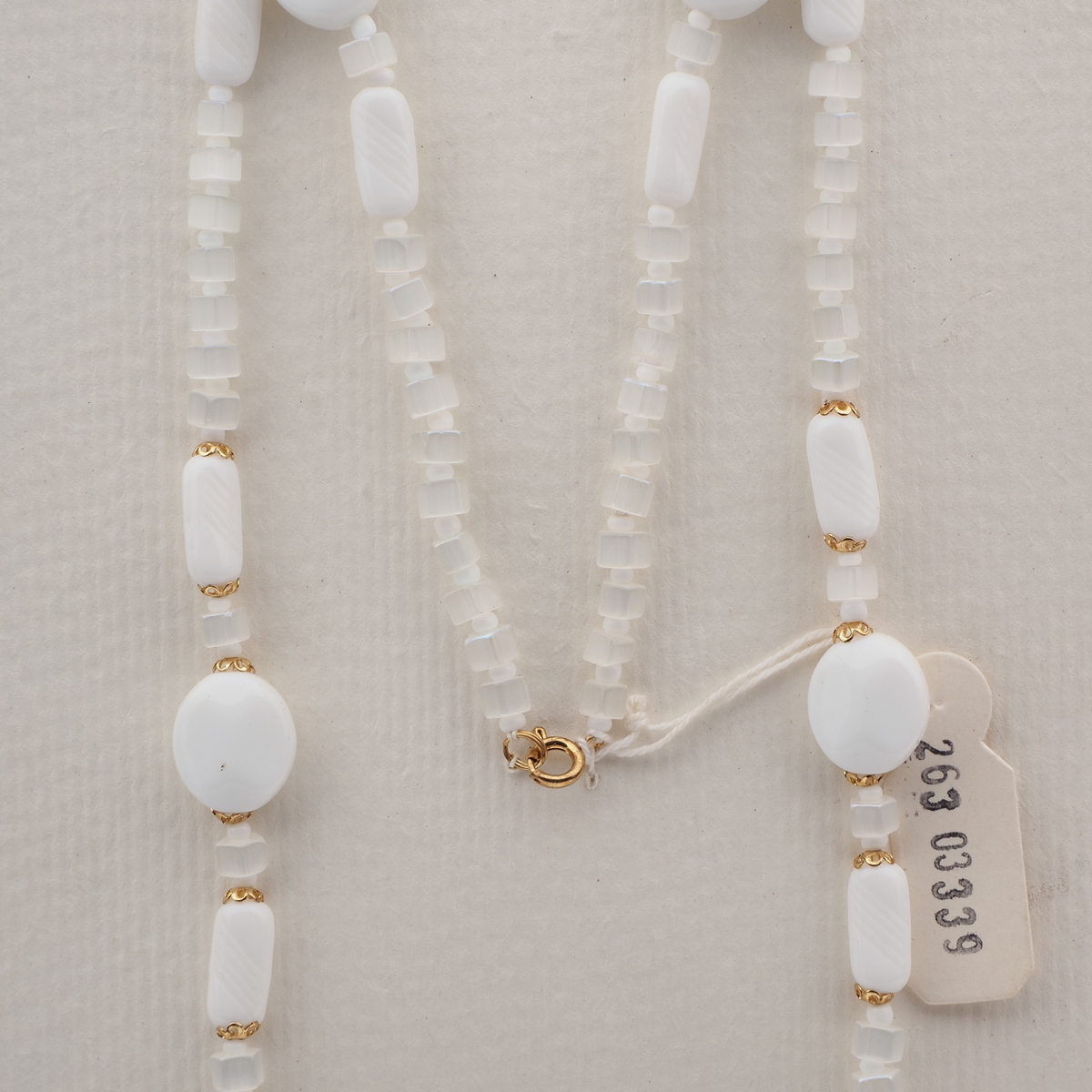 Vintage Czech necklace frost satin atlas white glass beads