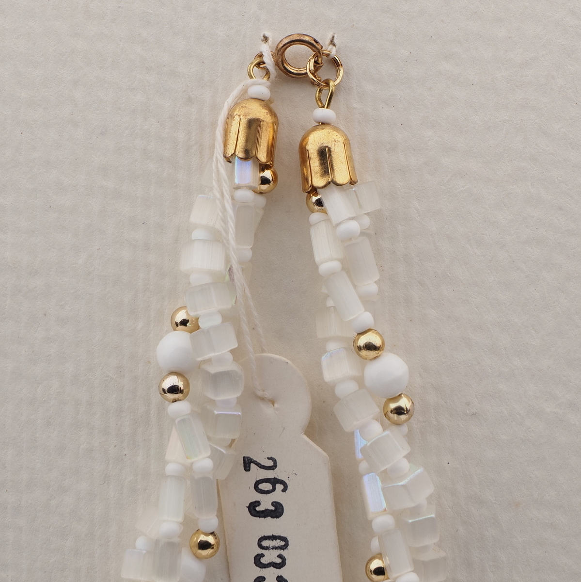 Vintage Czech 3 strand necklace AB frost satin atlas white glass beads