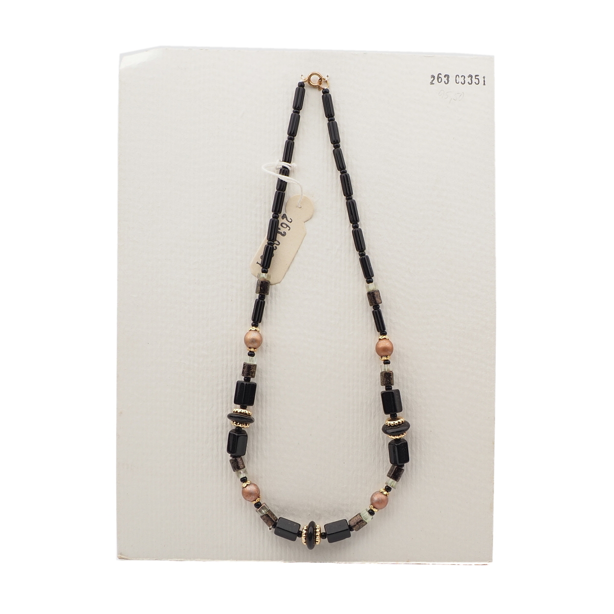 Vintage Czech necklace black clear marble pentagon glass beads