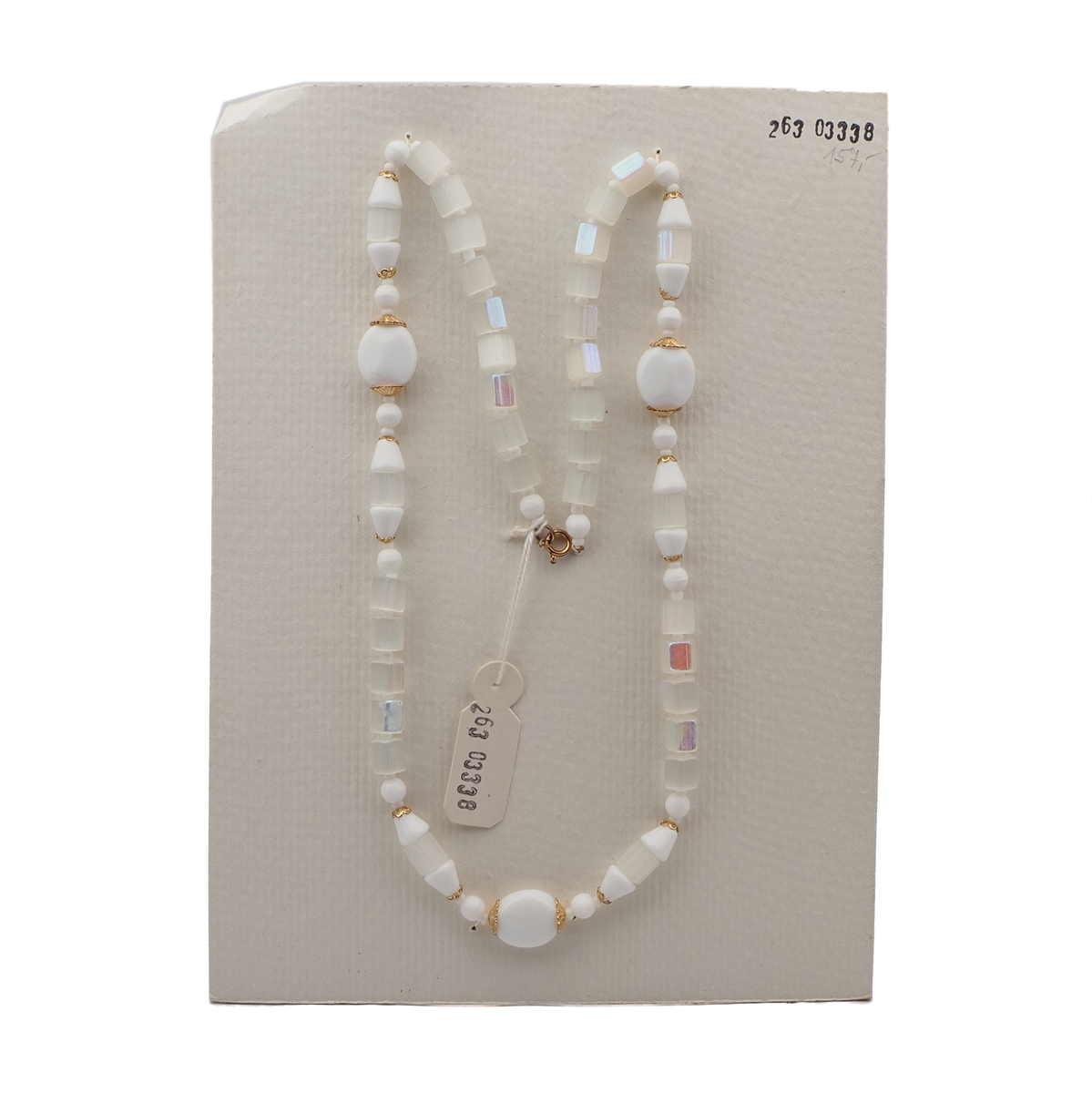 Vintage Czech necklace AB frost satin atlas white glass beads