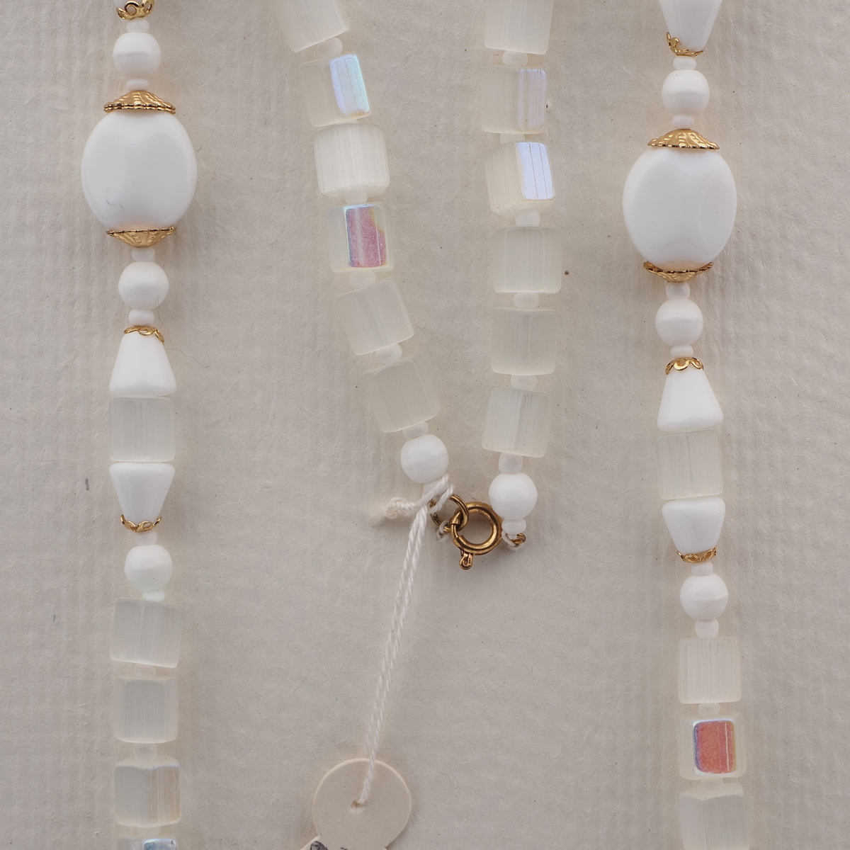 Vintage Czech necklace AB frost satin atlas white glass beads