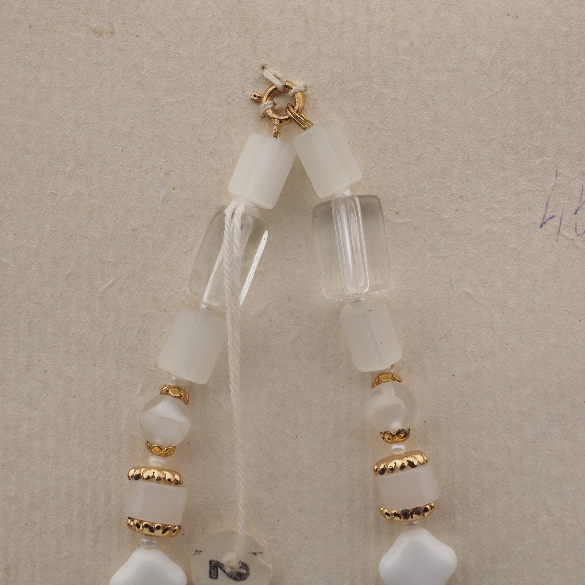 Vintage Czech necklace frost satin atlas white clear bicolor glass beads