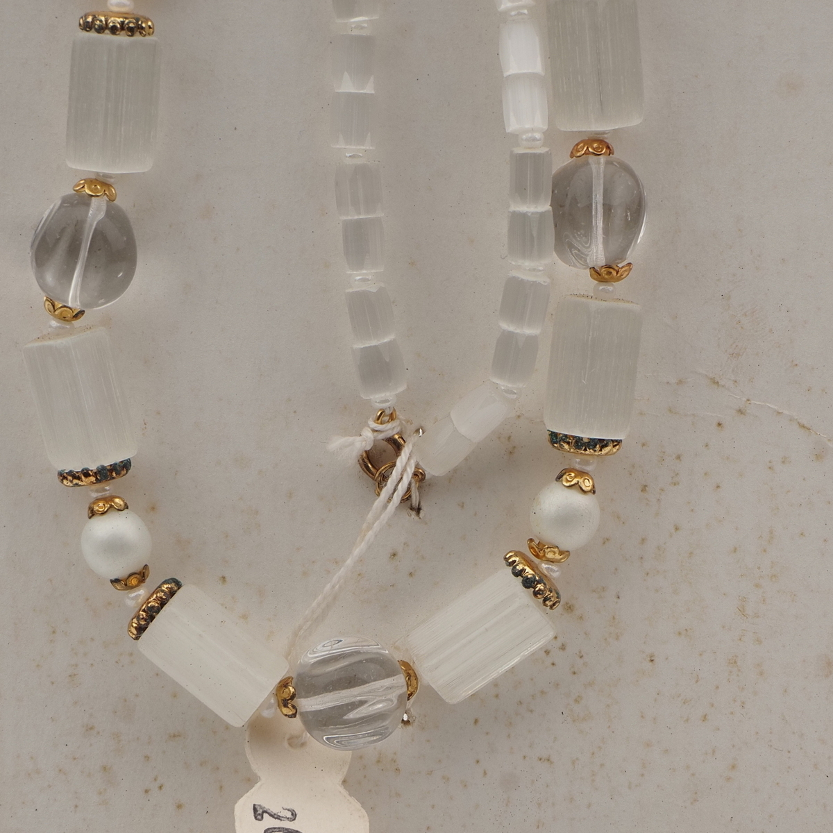 Vintage Czech necklace frost satin atlas clear pearl glass beads