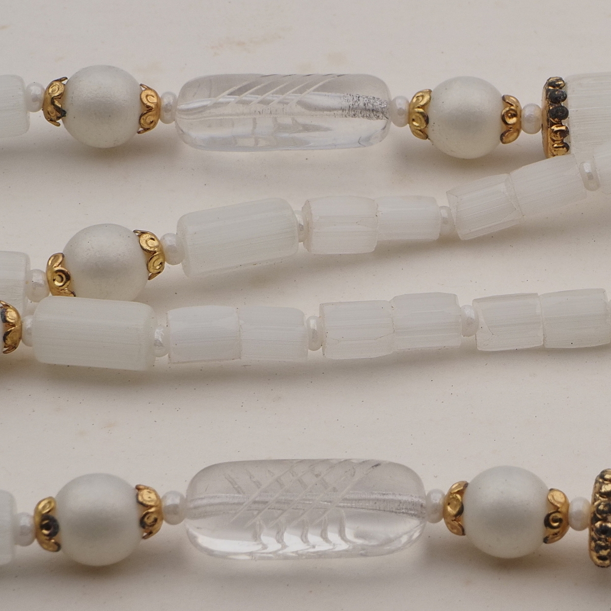 Vintage Czech necklace frost satin atlas clear pearl glass beads