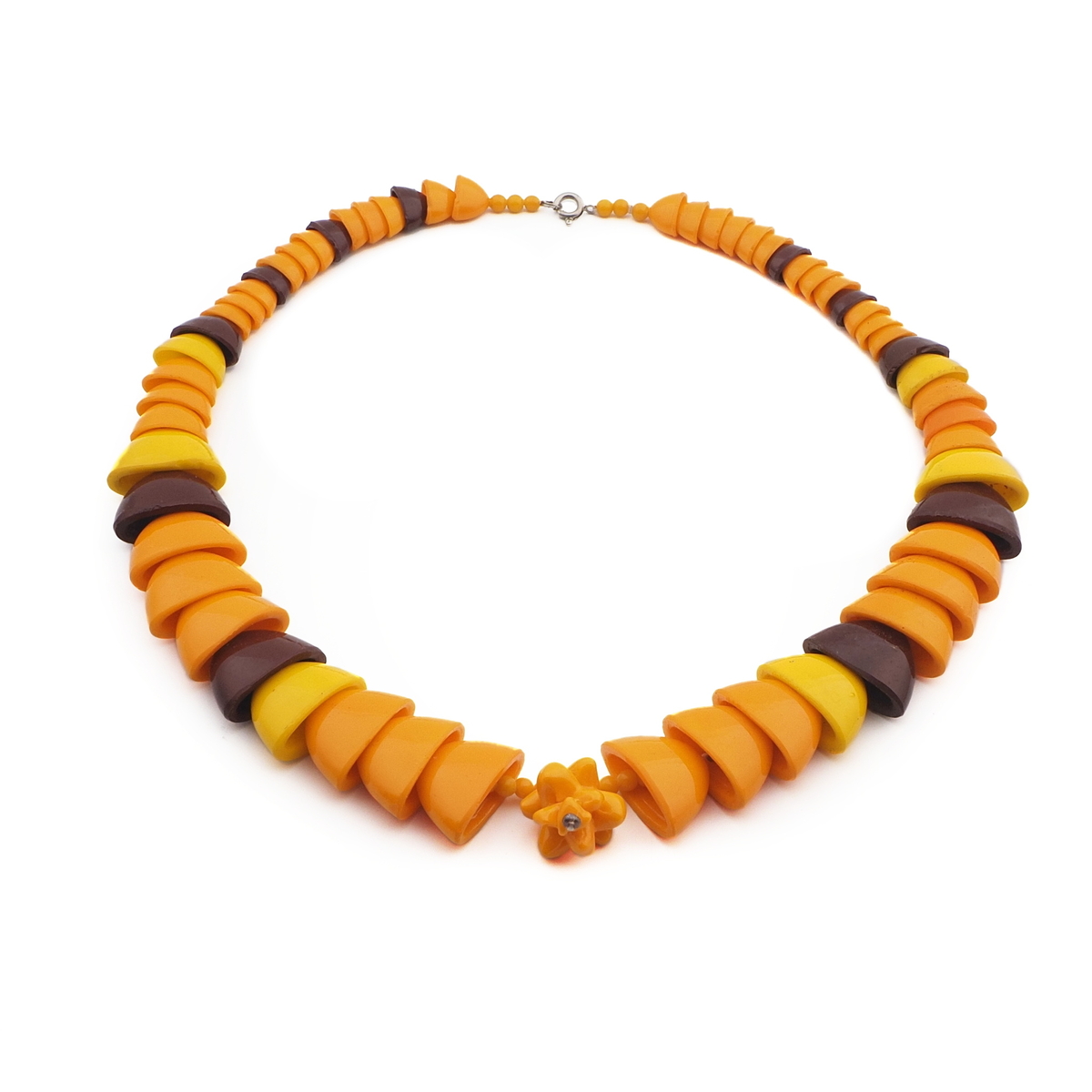 Vintage necklace Czech chunky orange interlocking Art Deco glass beads 