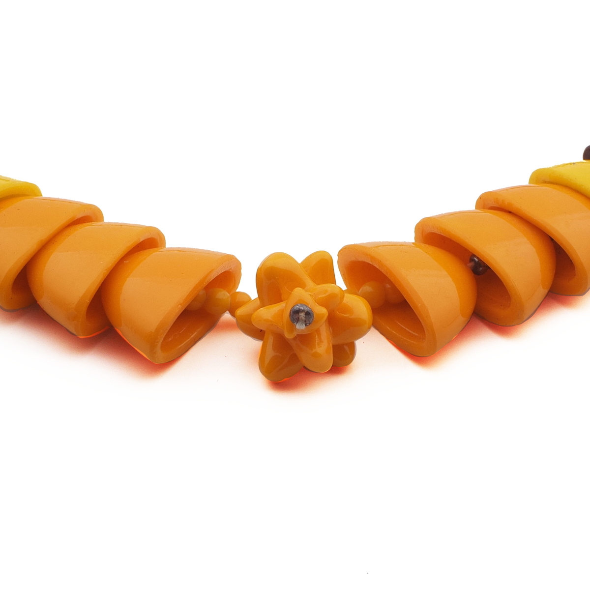 Vintage necklace Czech chunky orange interlocking Art Deco glass beads 