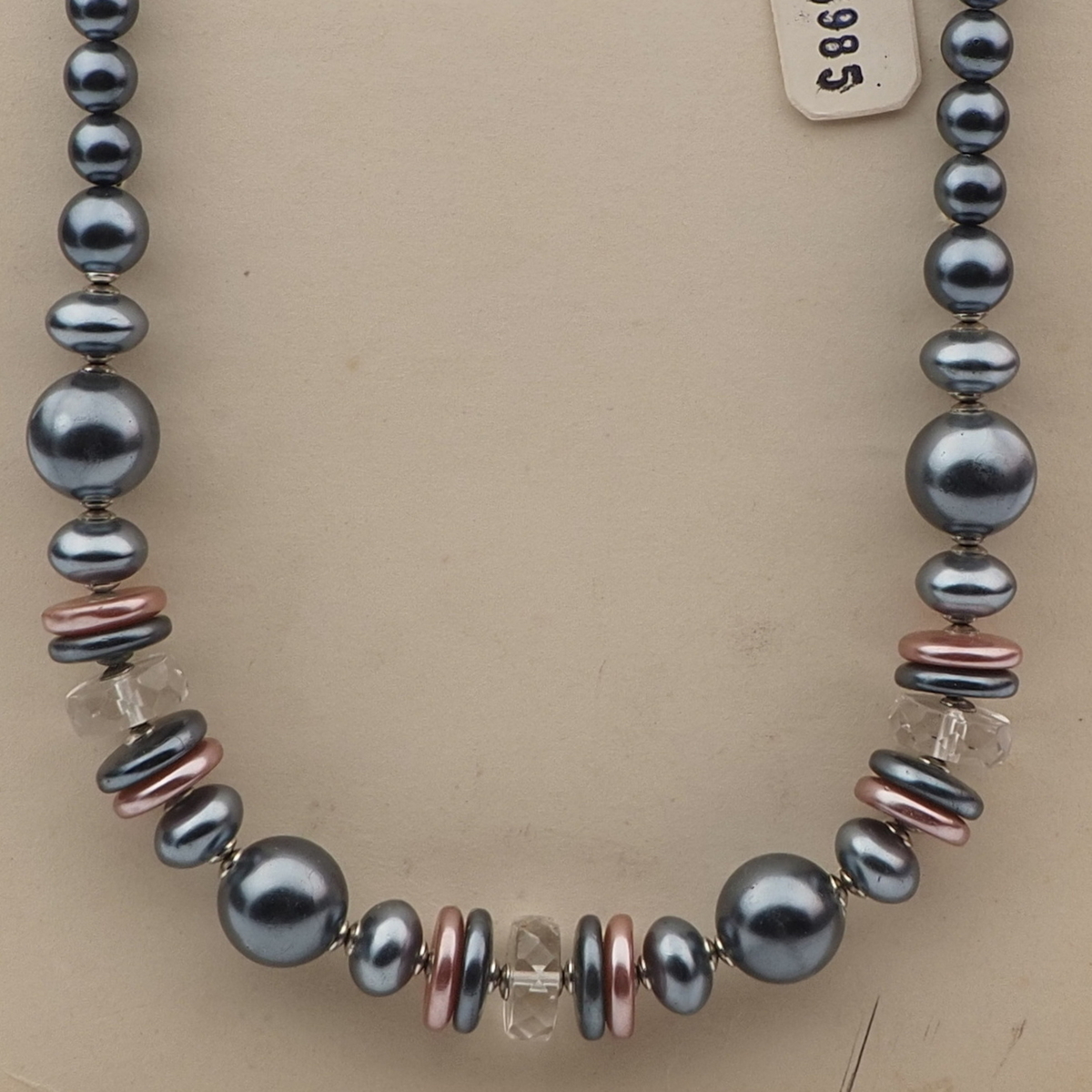 Vintage Czech necklace pearl metallic clear rondelle glass beads