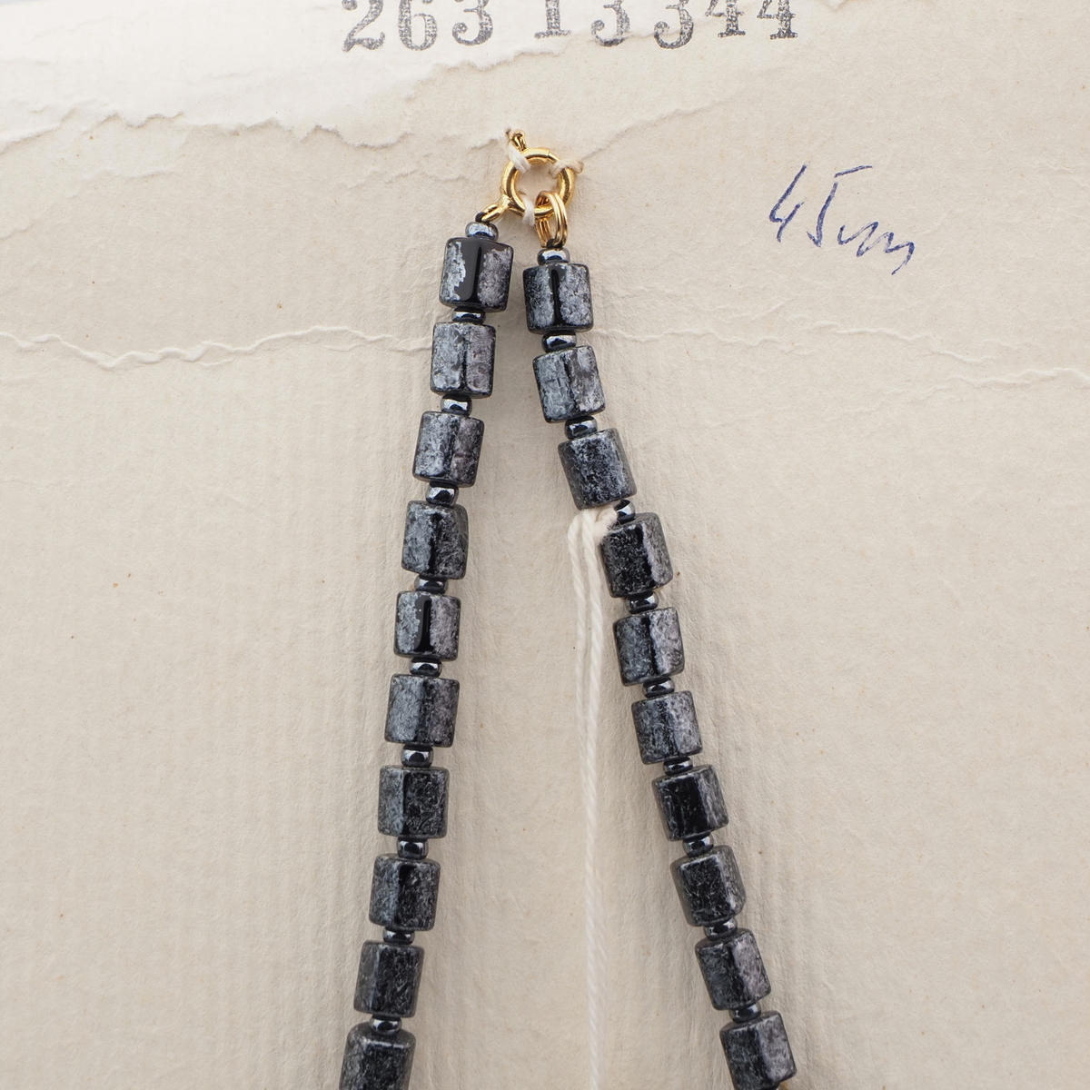 Vintage Czech necklace black hematite marble glass beads