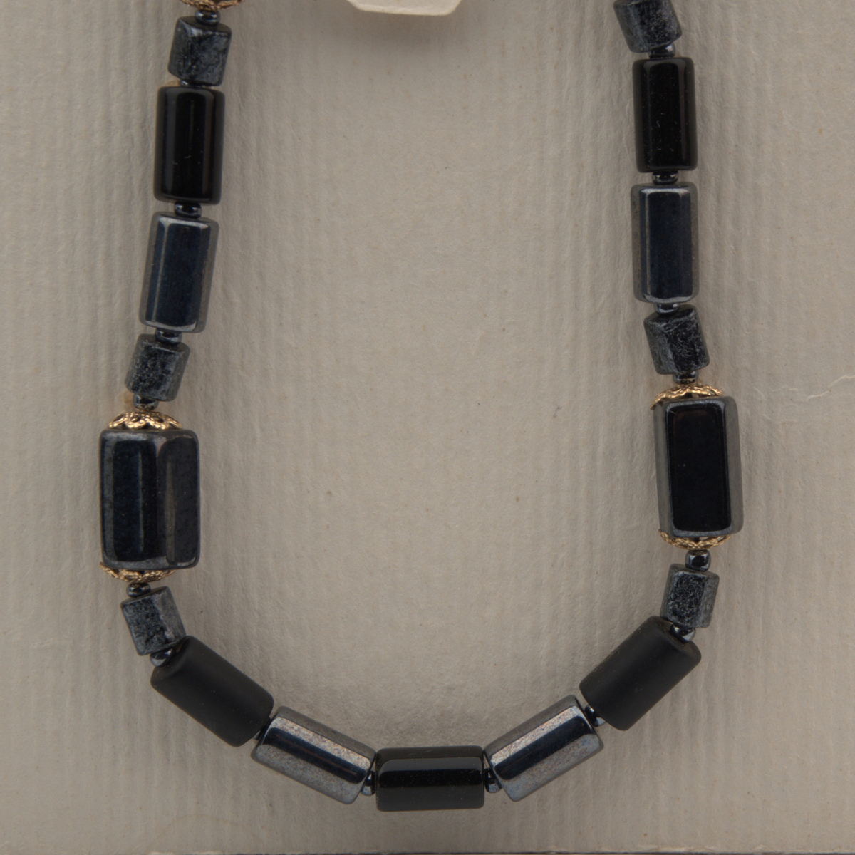 Vintage Czech necklace black hematite marble glass beads