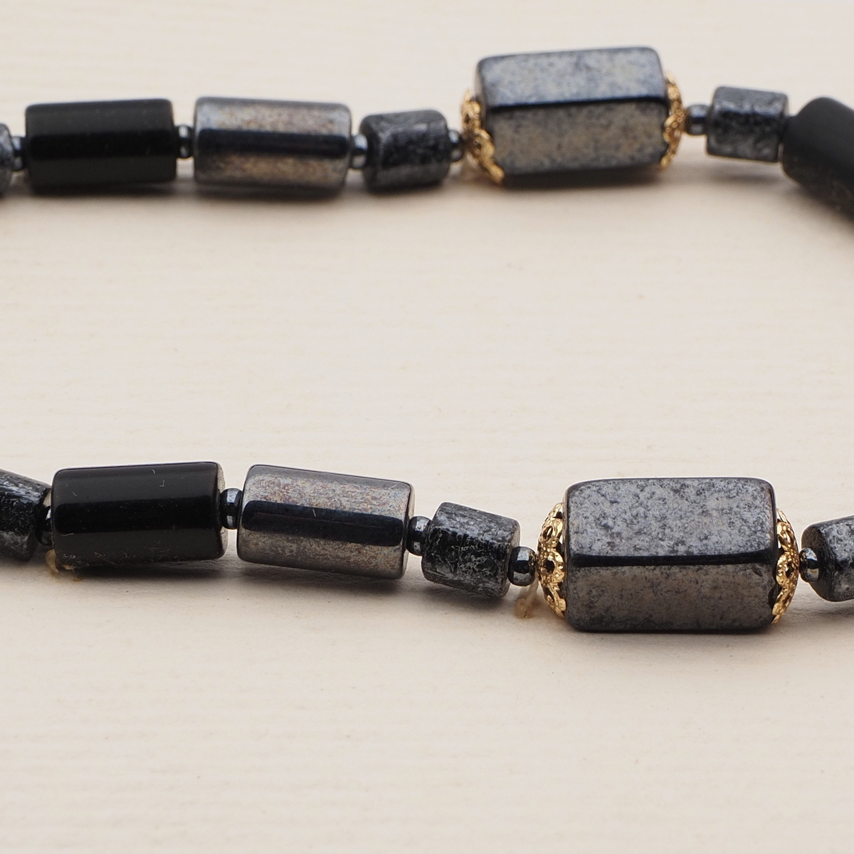 Vintage Czech necklace black hematite marble glass beads