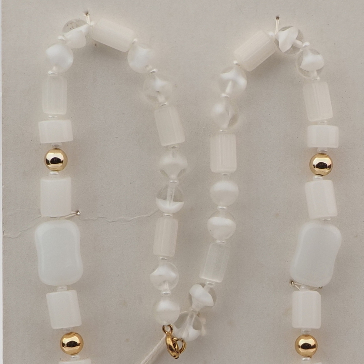 Vintage Czech necklace frost satin atlas opaline bicolor glass beads 20"