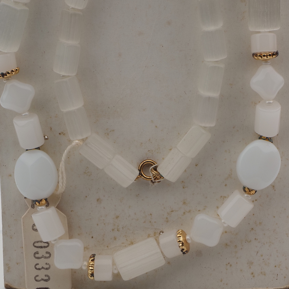 Vintage Czech necklace frost satin atlas opaline white glass beads 28" 
