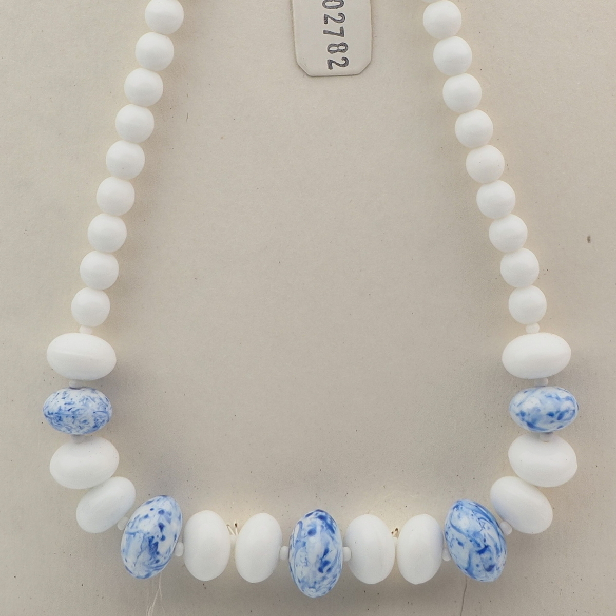 Vintage Czech necklace white blue marble round rondelle glass beads